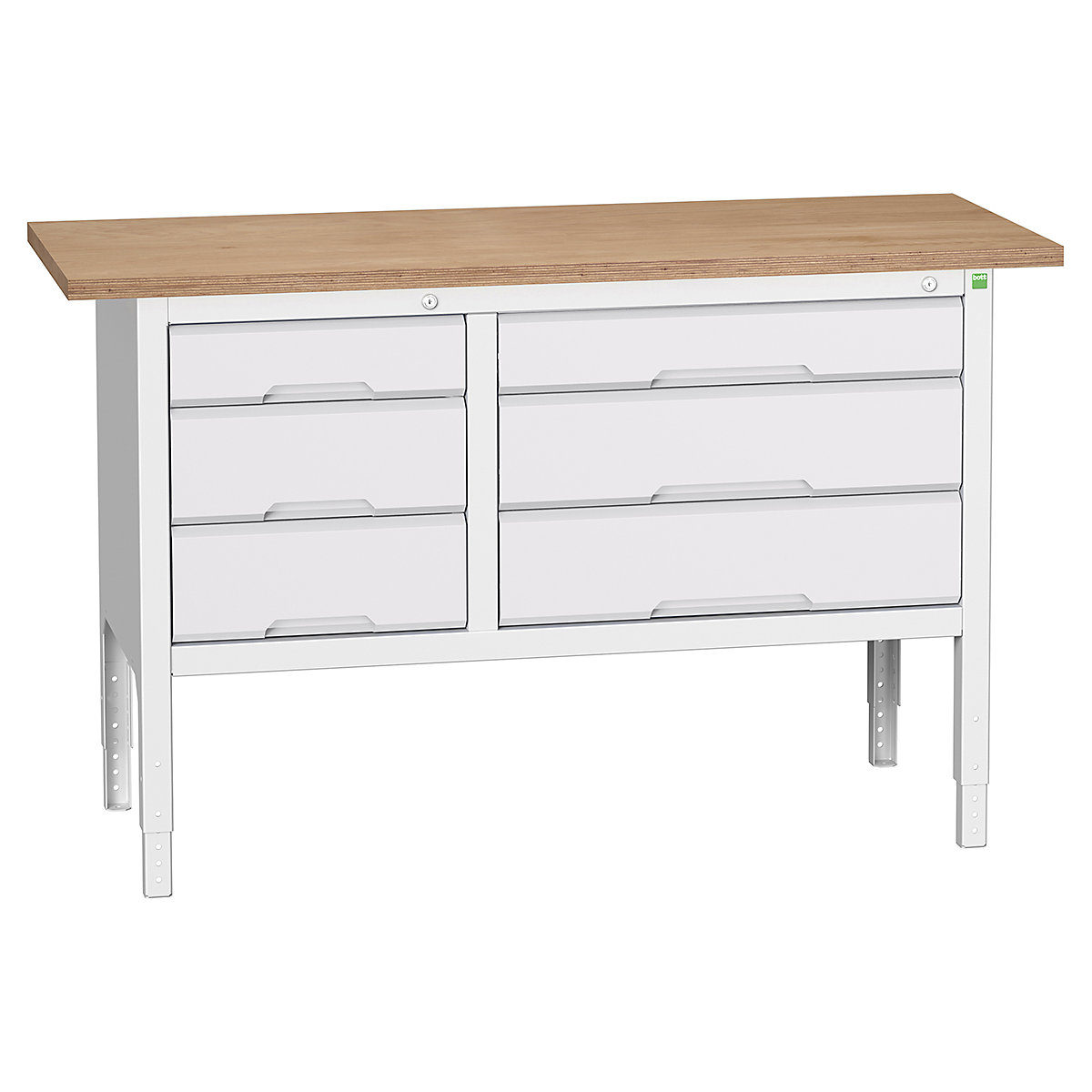 Bott Verso Storage Bench | 1500 Wide, Bott Verso Storage Bench | 1500 Wide, Bott Verso Height Adjustable Storage Bench | 930h x 1500w x 600d mm | 2x 125, 4x 175 Drawers | Light Grey-0