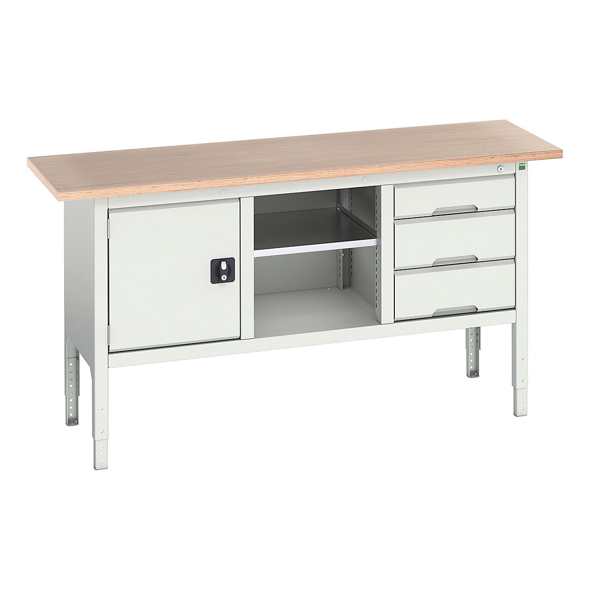 Bott Verso Storage Bench | 1750 Wide, Bott Verso Storage Bench | 1750 Wide, Bott Verso Height Adjustable Storage Bench | 930h x 1750w x 600d mm | 1x 475 Cupboard, 1x 125, 2x 175 Drawers & Open Section | Light Grey-0