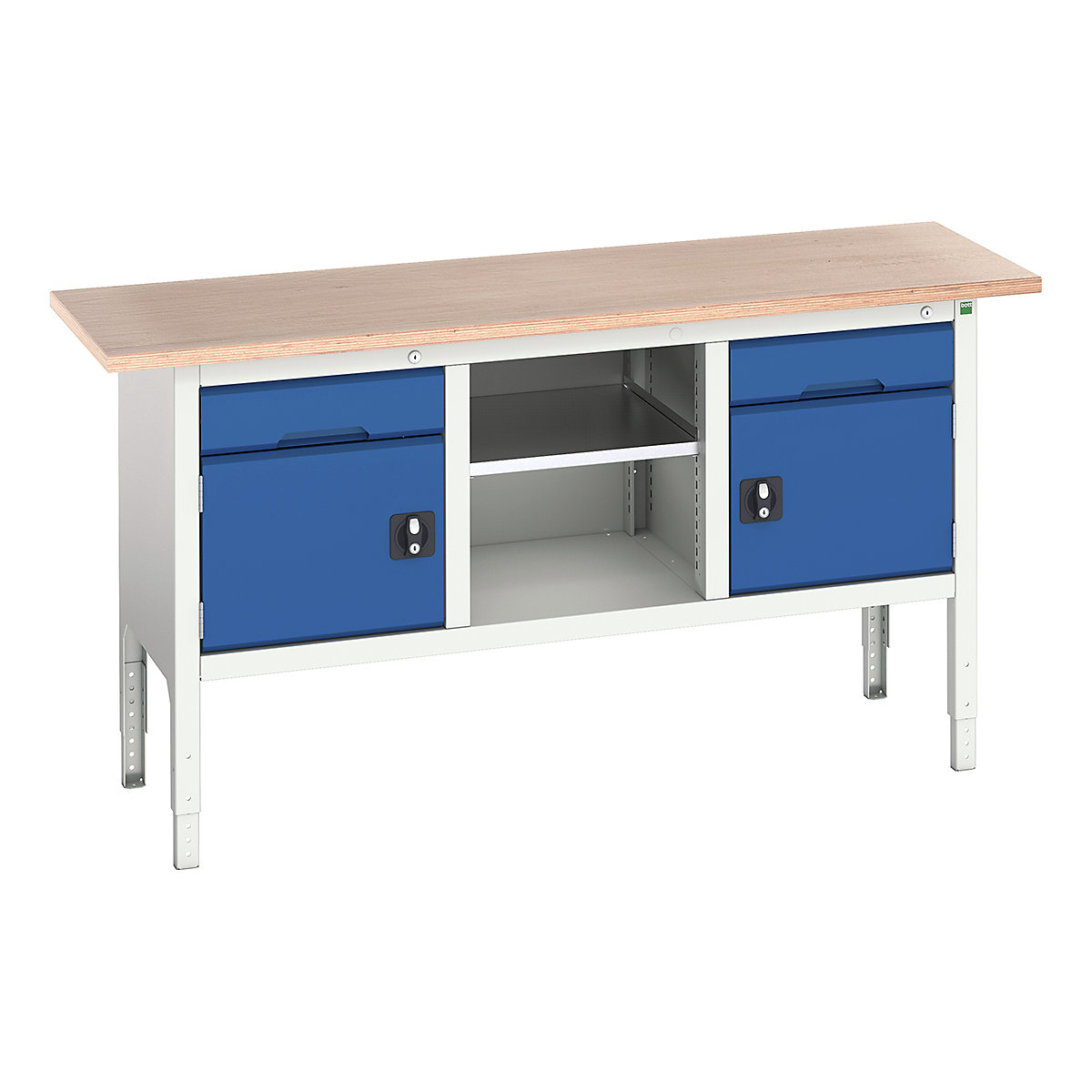 Bott Verso Storage Bench | 1750 Wide, Bott Verso Storage Bench | 1750 Wide, Bott Verso Height Adjustable Storage Bench | 930h x 1750w x 600d mm | 2x 125 Drawers, 2x 350 Cupboards & Open Section | Blue-0