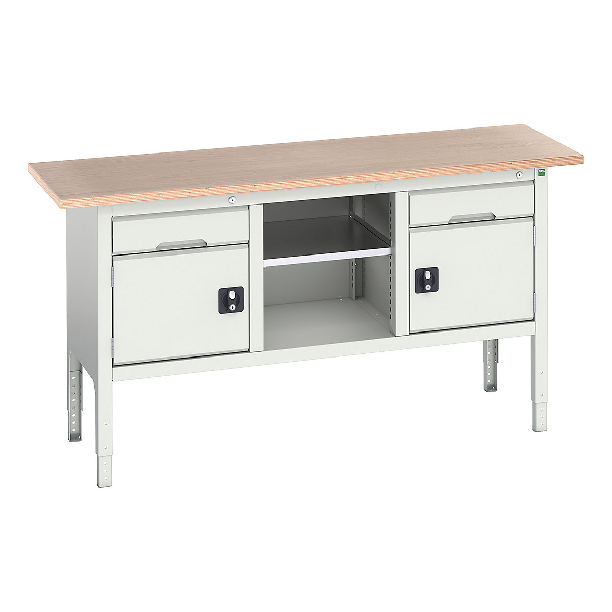 Bott Verso Storage Bench | 1750 Wide, Bott Verso Storage Bench | 1750 Wide, Bott Verso Height Adjustable Storage Bench | 930h x 1750w x 600d mm | 2x 125 Drawers, 2x 350 Cupboards & Open Section | Light Grey-0