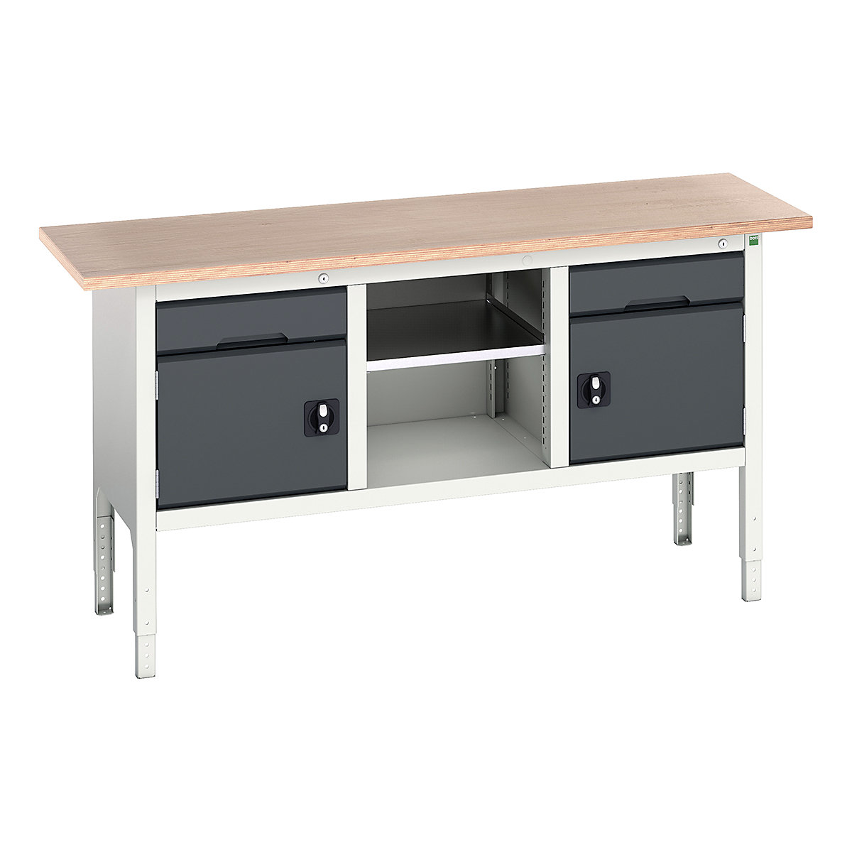 Bott Verso Storage Bench | 1750 Wide, Bott Verso Storage Bench | 1750 Wide, Bott Verso Height Adjustable Storage Bench | 930h x 1750w x 600d mm | 2x 125 Drawers, 2x 350 Cupboards & Open Section | Anthracite Grey-0