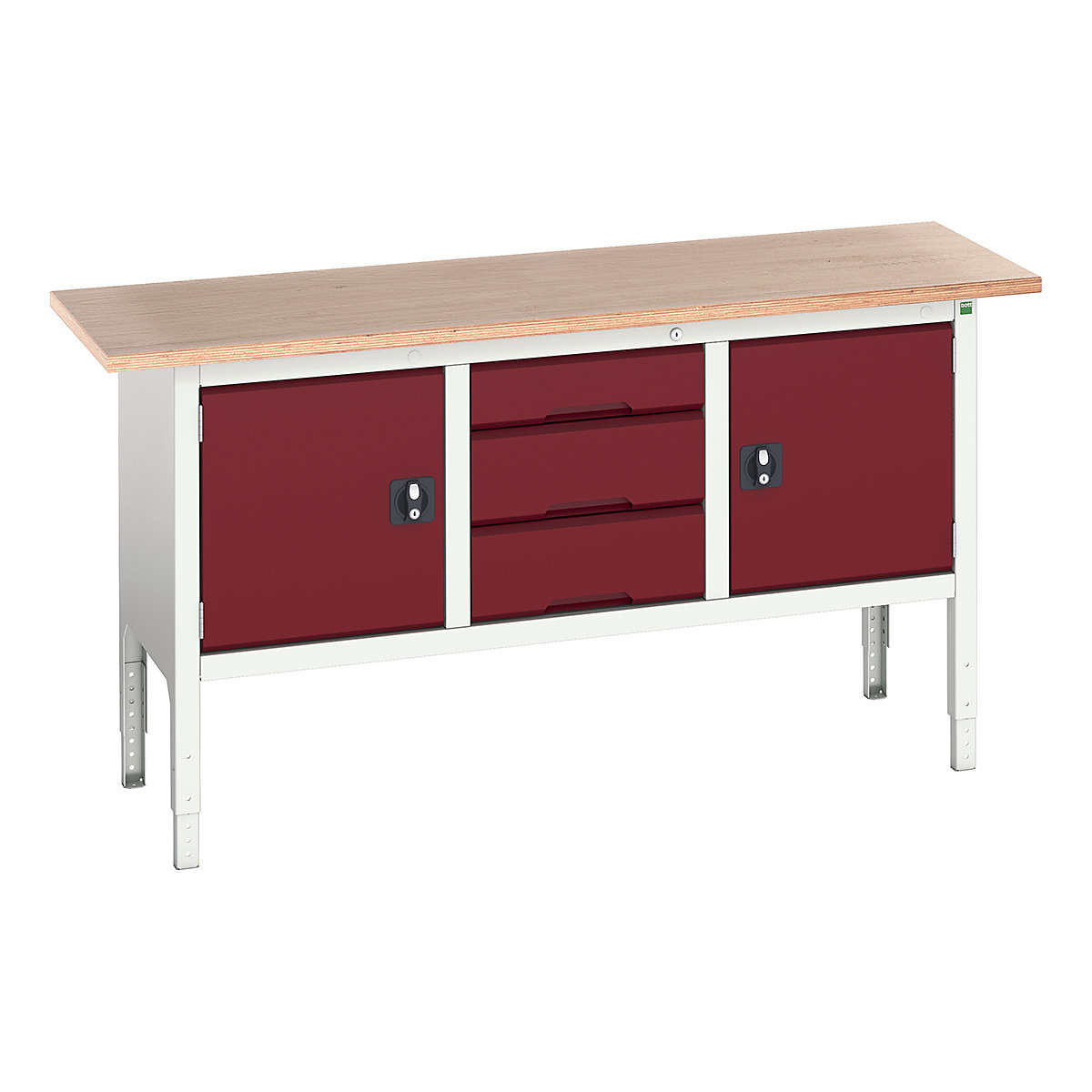 Bott Verso Storage Bench | 1750 Wide, Bott Verso Storage Bench | 1750 Wide, Bott Verso Height Adjustable Storage Bench | 930h x 1750w x 600d mm | 2x 475 Cupboards, 1x 125, 2x 175 Drawers | Red-0