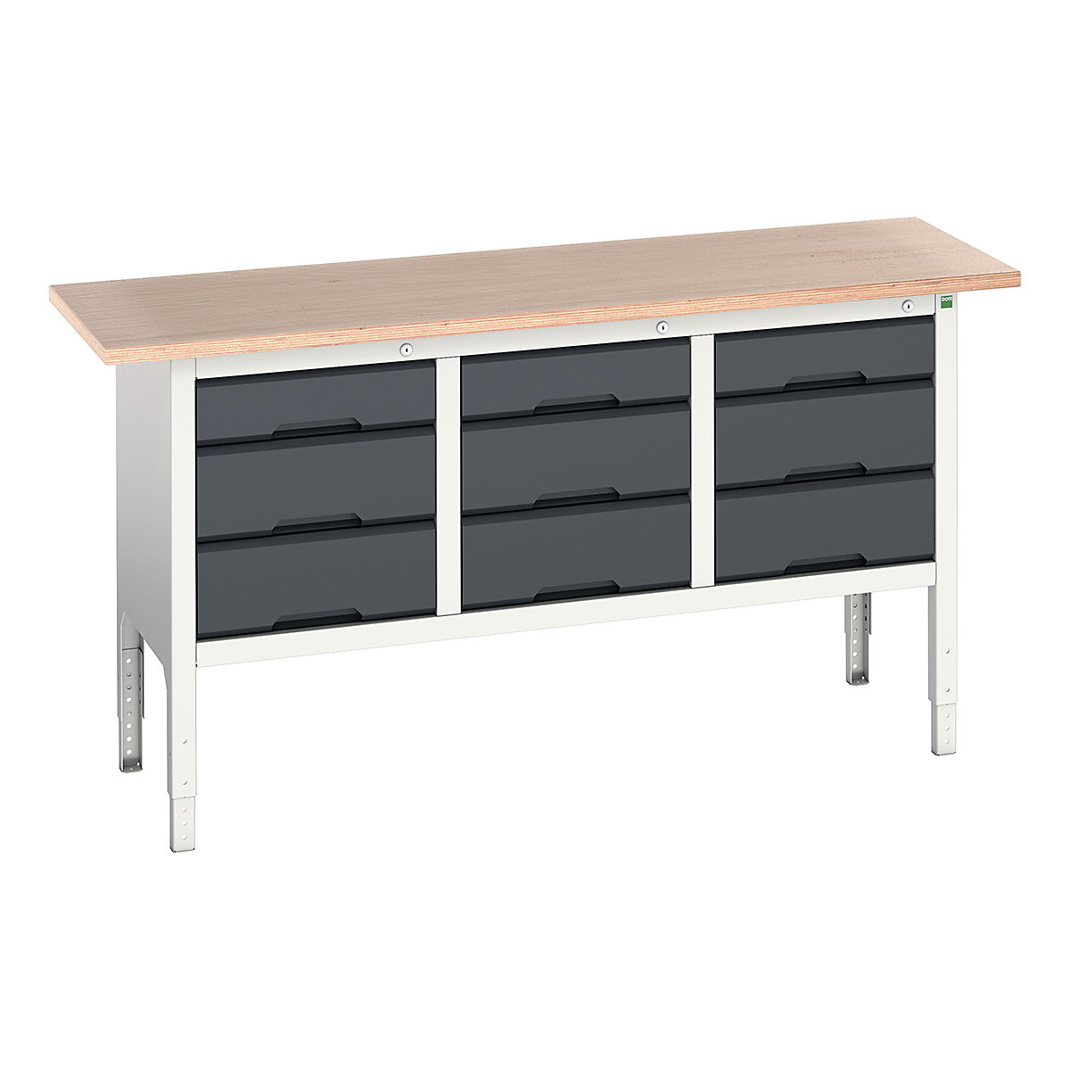 Bott Verso Storage Bench | 1750 Wide, Bott Verso Storage Bench | 1750 Wide, Bott Verso Height Adjustable Storage Bench | 930h x 1750w x 600d mm | 3x 125, 6x 175 Drawers | Anthracite Grey-0