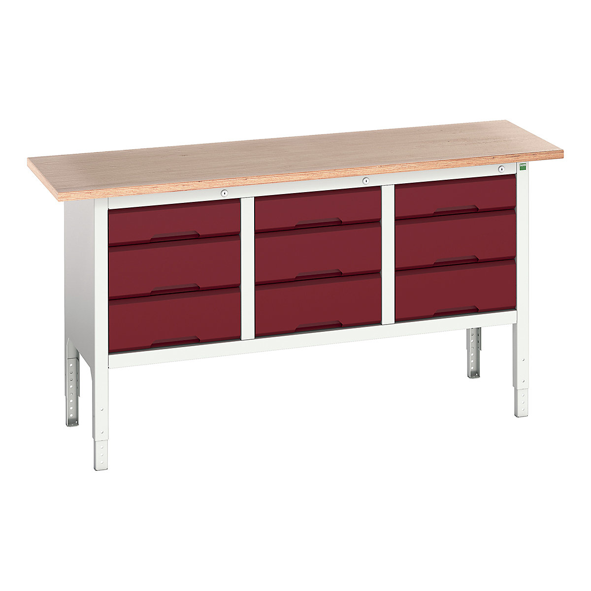 Bott Verso Storage Bench | 1750 Wide, Bott Verso Storage Bench | 1750 Wide, Bott Verso Height Adjustable Storage Bench | 930h x 1750w x 600d mm | 3x 125, 6x 175 Drawers | Red-0