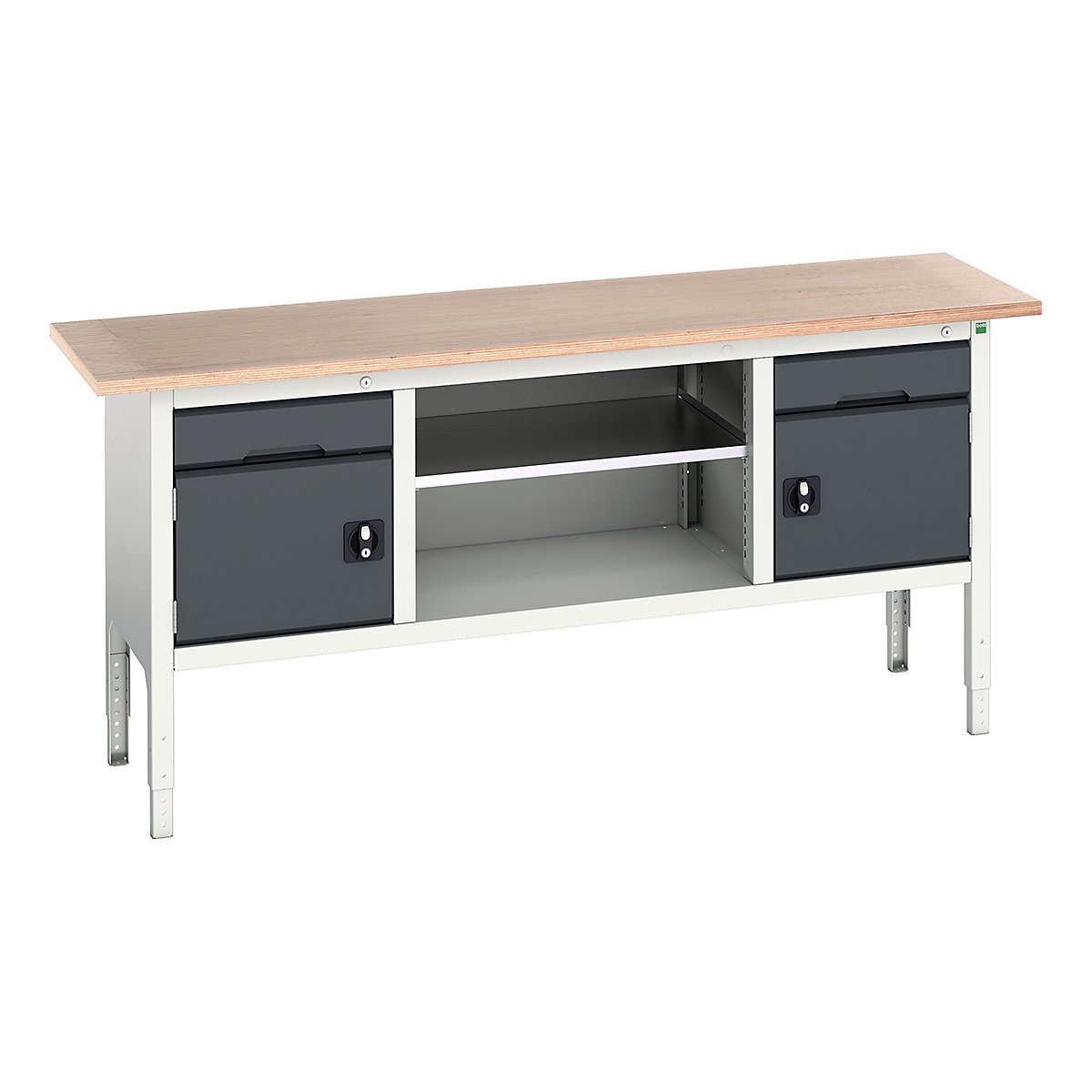 Bott Verso Storage Bench | 2000 Wide, Bott Verso Storage Bench | 2000 Wide, Bott Verso Height Adjustable Storage Bench | 930h x 2000w x 600d mm | 2x 125 Drawers, 2x 350 Cupboards & Open Section | Anthracite Grey-0