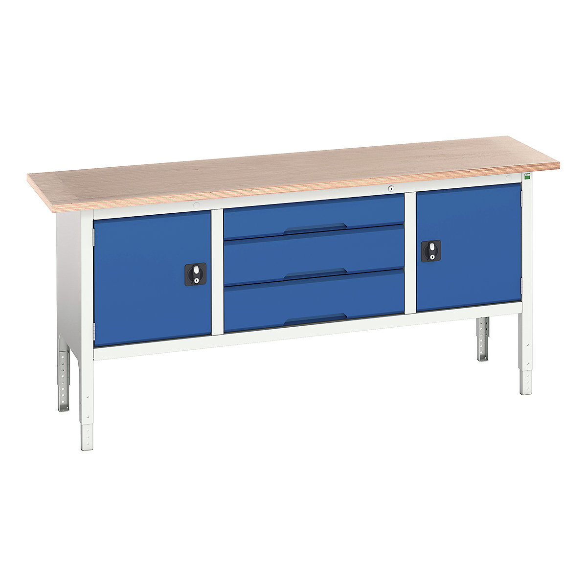 Bott Verso Storage Bench | 2000 Wide, Bott Verso Storage Bench | 2000 Wide, Bott Verso Height Adjustable Storage Bench | 930h x 2000w x 600d mm | 2x 475 Cupboards, 1x 125, 2x 175 Drawers | Blue-0