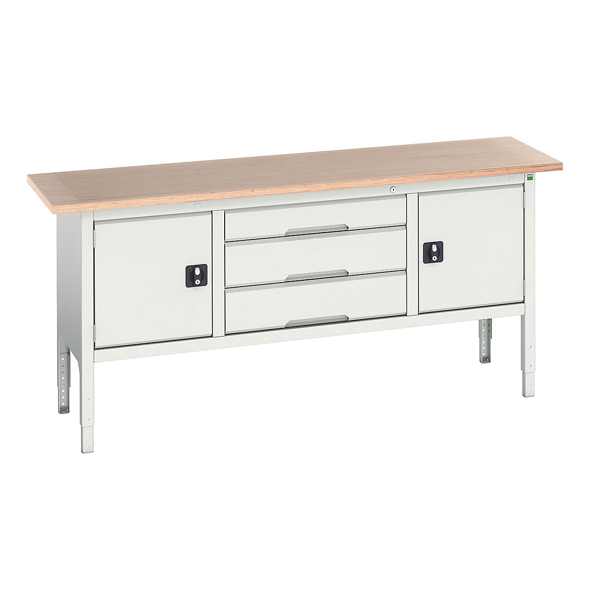 Bott Verso Storage Bench | 2000 Wide, Bott Verso Storage Bench | 2000 Wide, Bott Verso Height Adjustable Storage Bench | 930h x 2000w x 600d mm | 2x 475 Cupboards, 1x 125, 2x 175 Drawers | Light Grey-0
