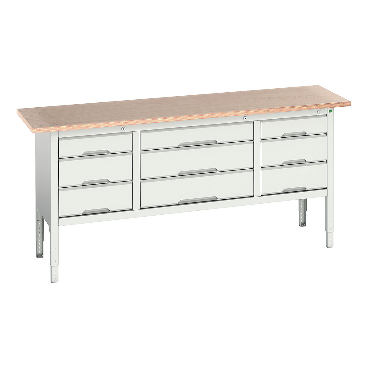 Bott Verso Storage Bench | 2000 Wide, Bott Verso Storage Bench | 2000 Wide, Bott Verso Height Adjustable Storage Bench | 930h x 2000w x 600d mm | 3x 125, 6x 175 Drawers | Light Grey-0
