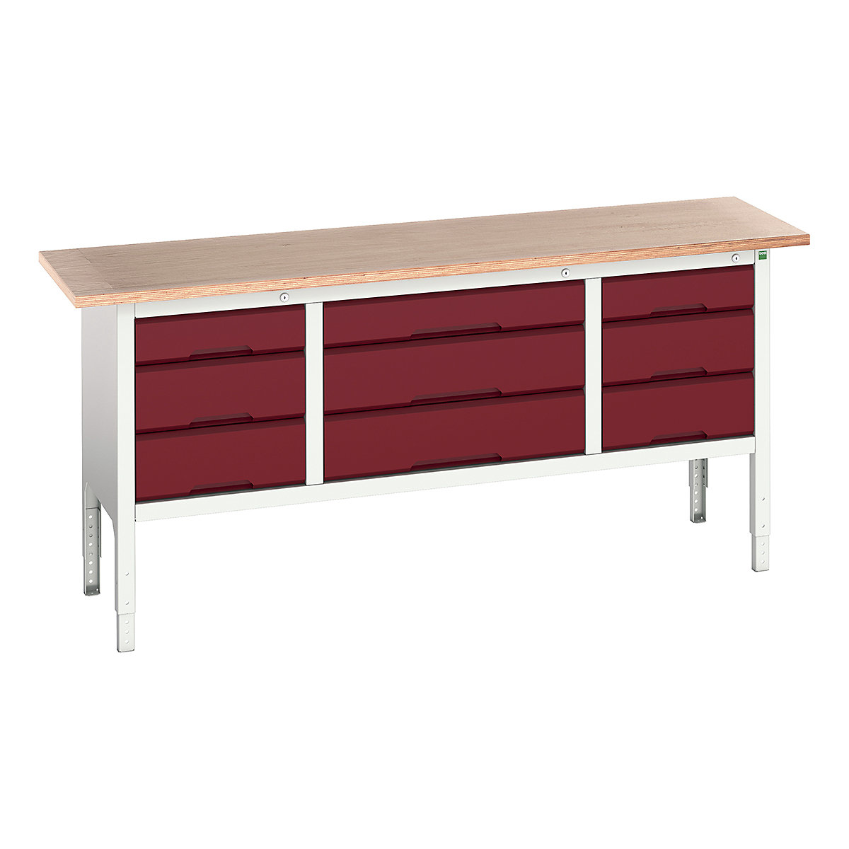 Bott Verso Storage Bench | 2000 Wide, Bott Verso Storage Bench | 2000 Wide, Bott Verso Height Adjustable Storage Bench | 930h x 2000w x 600d mm | 3x 125, 6x 175 Drawers | Red-0