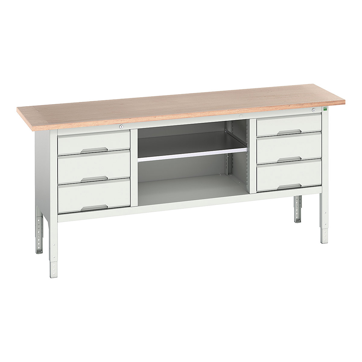 Bott Verso Storage Bench | 2000 Wide, Bott Verso Storage Bench | 2000 Wide, Bott Verso Height Adjustable Storage Bench | 930h x 2000w x 600d mm | 2x 125, 4x 175 Drawers & Open Section | Light Grey-0