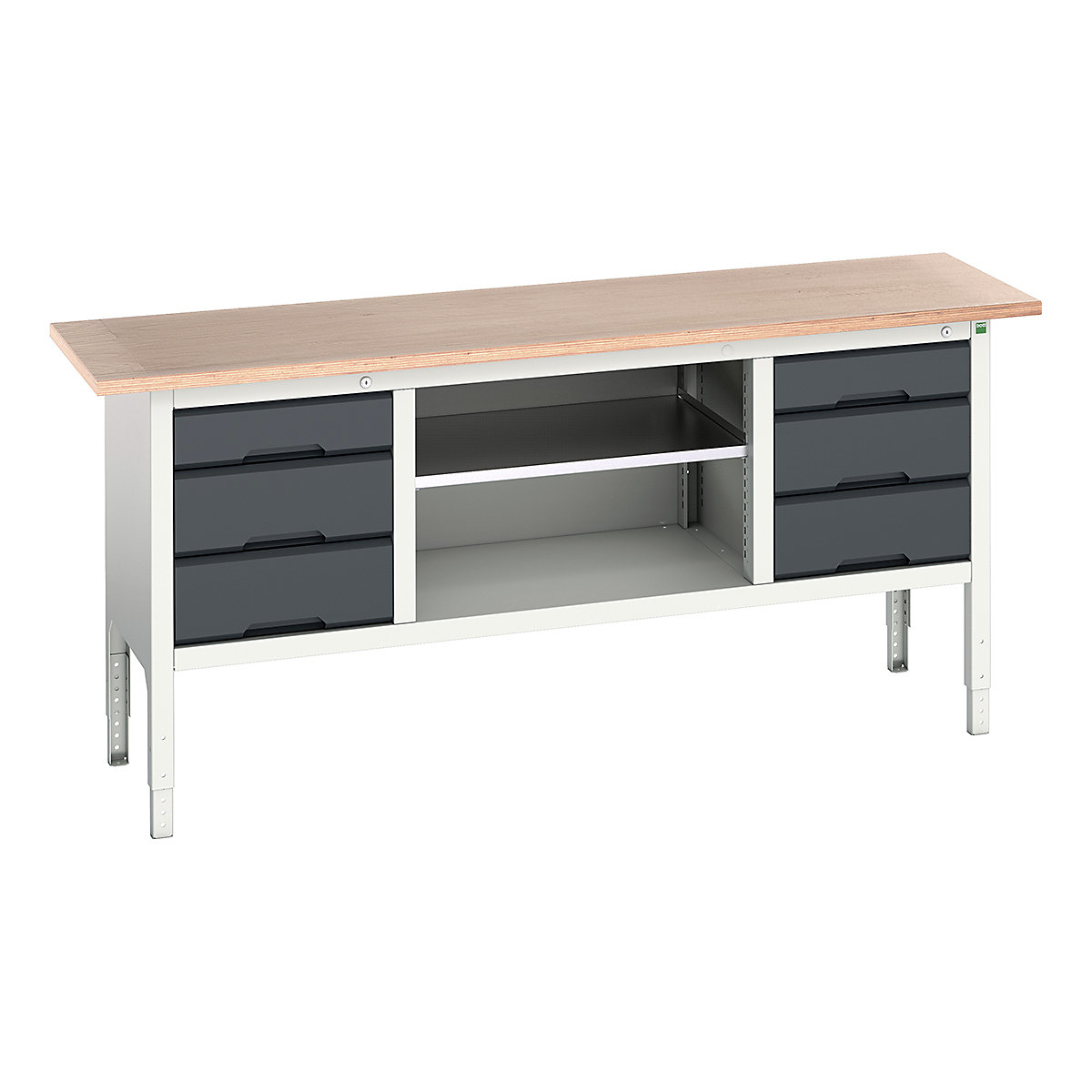 Bott Verso Storage Bench | 2000 Wide, Bott Verso Storage Bench | 2000 Wide, Bott Verso Height Adjustable Storage Bench | 930h x 2000w x 600d mm | 2x 125, 4x 175 Drawers & Open Section | Anthracite Grey-0