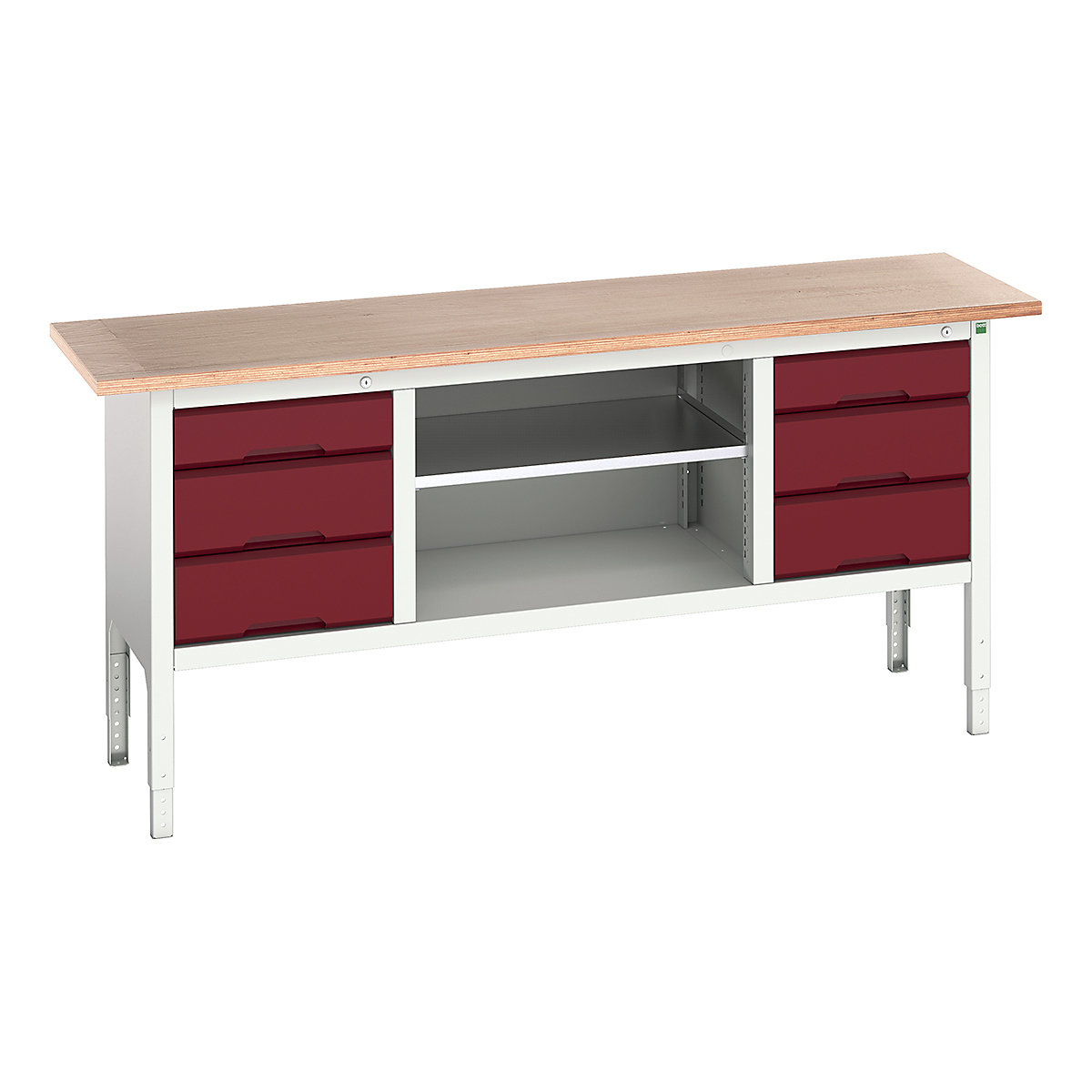 Bott Verso Storage Bench | 2000 Wide, Bott Verso Storage Bench | 2000 Wide, Bott Verso Height Adjustable Storage Bench | 930h x 2000w x 600d mm | 2x 125, 4x 175 Drawers & Open Section | Red-0