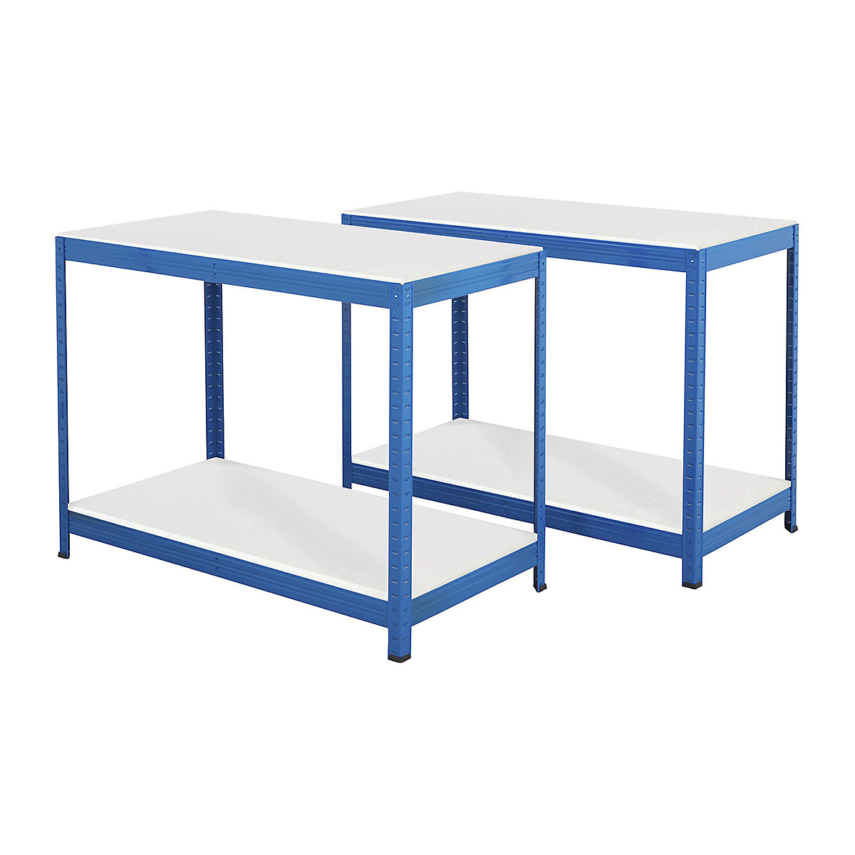 BiGDUG Essentials 2x Industrial Workbench Mega Deal, BiGDUG Essentials 2x Industrial Workbench Mega Deal, BiGDUG Essentials Industrial Workbench Mega Deal | Melamine Worktop | 2x 900h x 1400w x 600d mm | Full Depth Lower Shelf | Blue | 300kg UDL-1