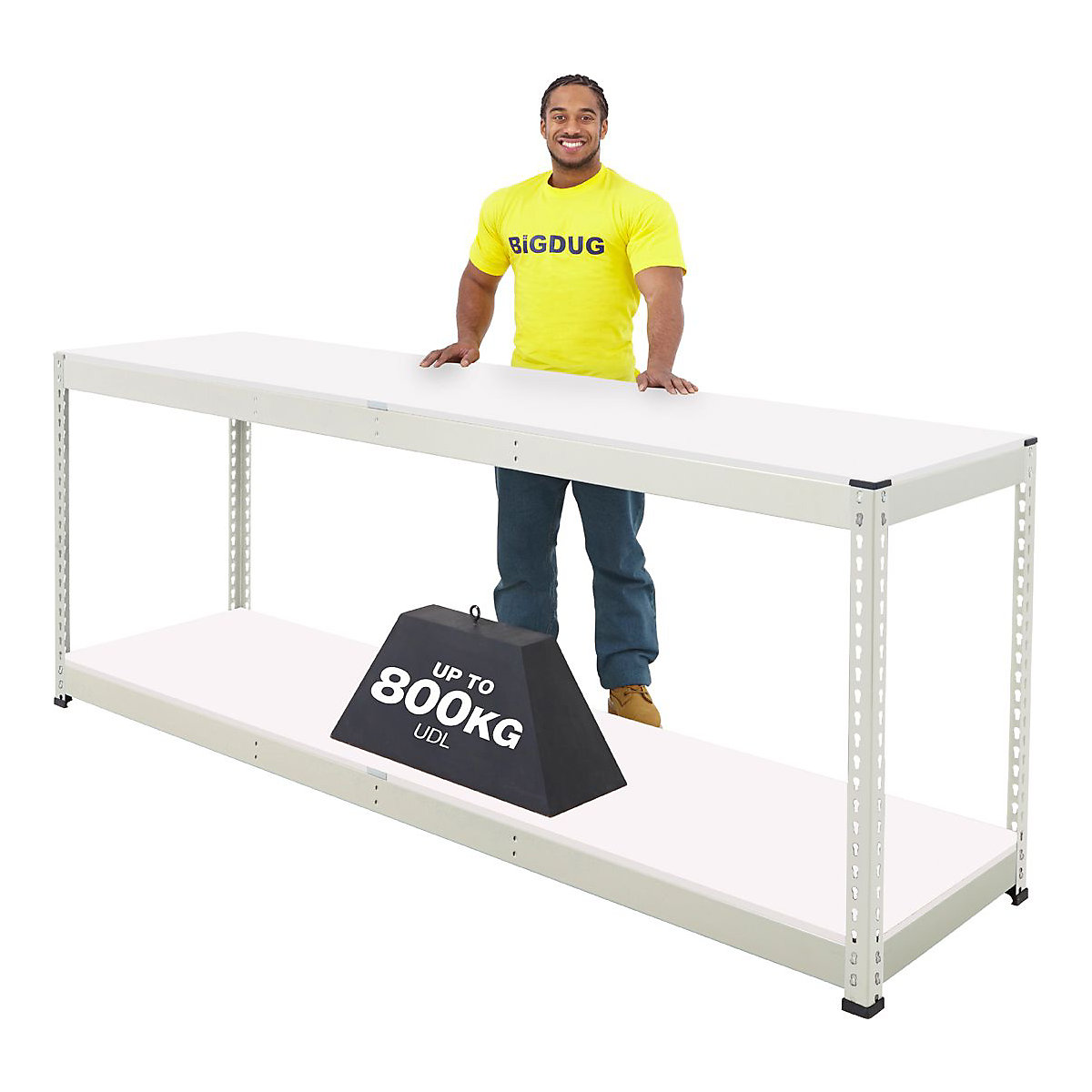 BiG800 Heavy Duty Workbenches, BiG800 Heavy Duty Workbenches, BiG800 Heavy Duty Workbench | Melamine Worktop | 915h x 1525w x 610d mm | Full Depth Lower Shelf | 800kg UDL | Light Grey-2