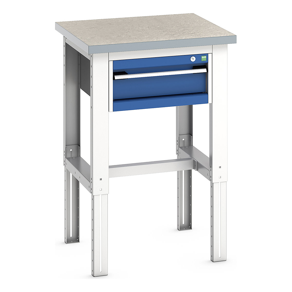 Bott Cubio Kitted Height Adjustable Workstand, Bott Cubio Kitted Height Adjustable Workstand, Bott Cubio Kitted Height Adjustable Workstand | 740 - 1140h x 750w x 750d mm | 1 Drawer | Blue | Lino Worktop-0