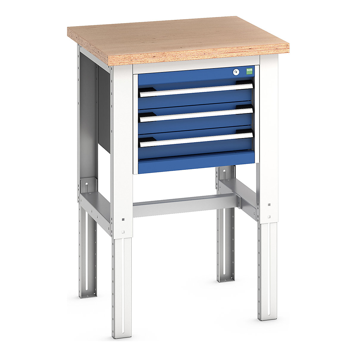 Bott Cubio Kitted Height Adjustable Workstand, Bott Cubio Kitted Height Adjustable Workstand, Bott Cubio Kitted Height Adjustable Workstand | 740 - 1140h x 750w x 750d mm | 3 Drawer | Blue | MPX Worktop-0