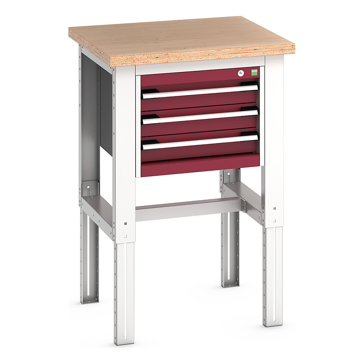 Bott Cubio Kitted Height Adjustable Workstand, Bott Cubio Kitted Height Adjustable Workstand, Bott Cubio Kitted Height Adjustable Workstand | 740 - 1140h x 750w x 750d mm | 3 Drawer | Red | MPX Worktop-0