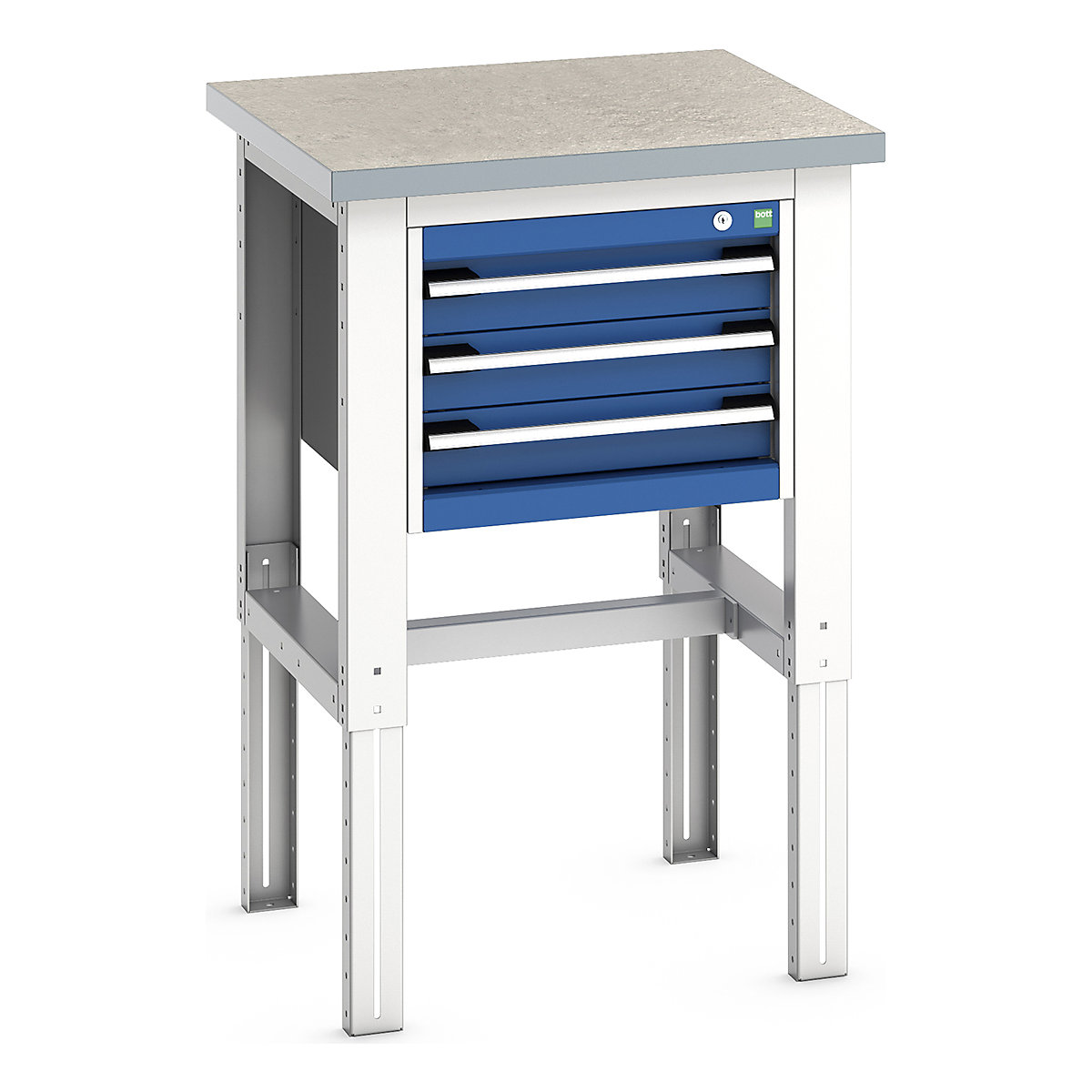 Bott Cubio Kitted Height Adjustable Workstand, Bott Cubio Kitted Height Adjustable Workstand, Bott Cubio Kitted Height Adjustable Workstand | 740 - 1140h x 750w x 750d mm | 3 Drawer | Blue | Lino Worktop-0
