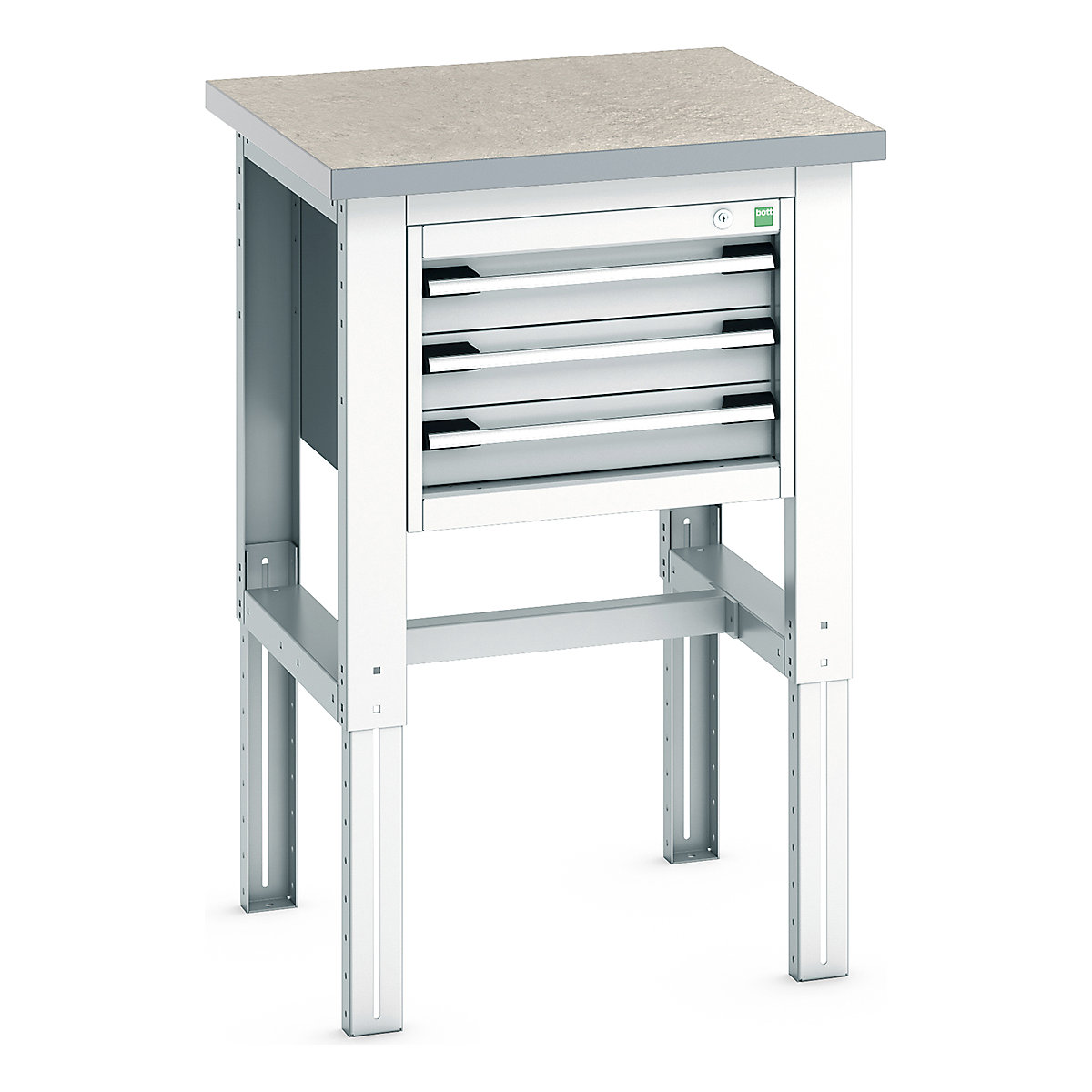 Bott Cubio Kitted Height Adjustable Workstand, Bott Cubio Kitted Height Adjustable Workstand, Bott Cubio Kitted Height Adjustable Workstand | 740 - 1140h x 750w x 750d mm | 3 Drawer | Light Grey | Lino Worktop-0