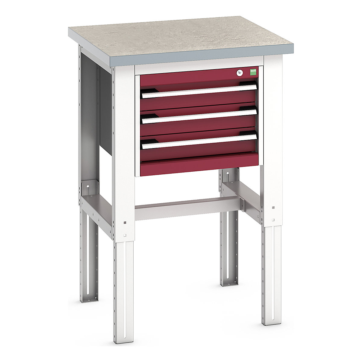 Bott Cubio Kitted Height Adjustable Workstand, Bott Cubio Kitted Height Adjustable Workstand, Bott Cubio Kitted Height Adjustable Workstand | 740 - 1140h x 750w x 750d mm | 3 Drawer | Red | Lino Worktop-0