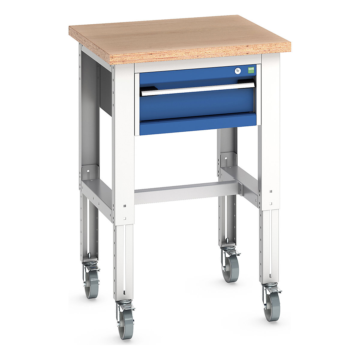 Bott Cubio Kitted Mobile Height Adjustable Workstand, Bott Cubio Kitted Mobile Height Adjustable Workstand, Bott Cubio Kitted Mobile Height Adjustable Workstand | 840 - 1140h x 750w x 750d mm | 1 Drawer | Blue | MPX Worktop-0
