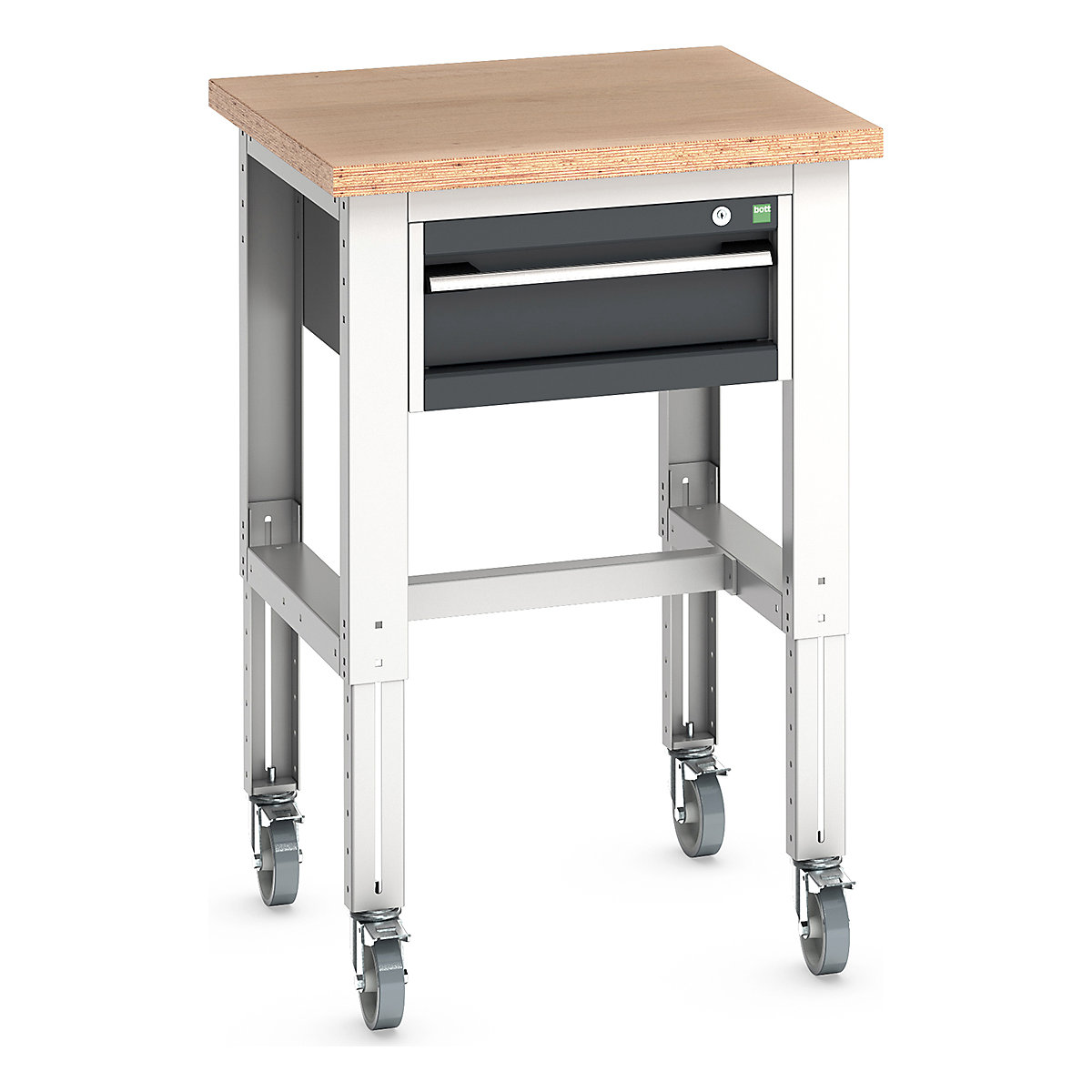 Bott Cubio Kitted Mobile Height Adjustable Workstand, Bott Cubio Kitted Mobile Height Adjustable Workstand, Bott Cubio Kitted Mobile Height Adjustable Workstand | 840 - 1140h x 750w x 750d mm | 1 Drawer | Anthracite Grey | MPX Worktop-0