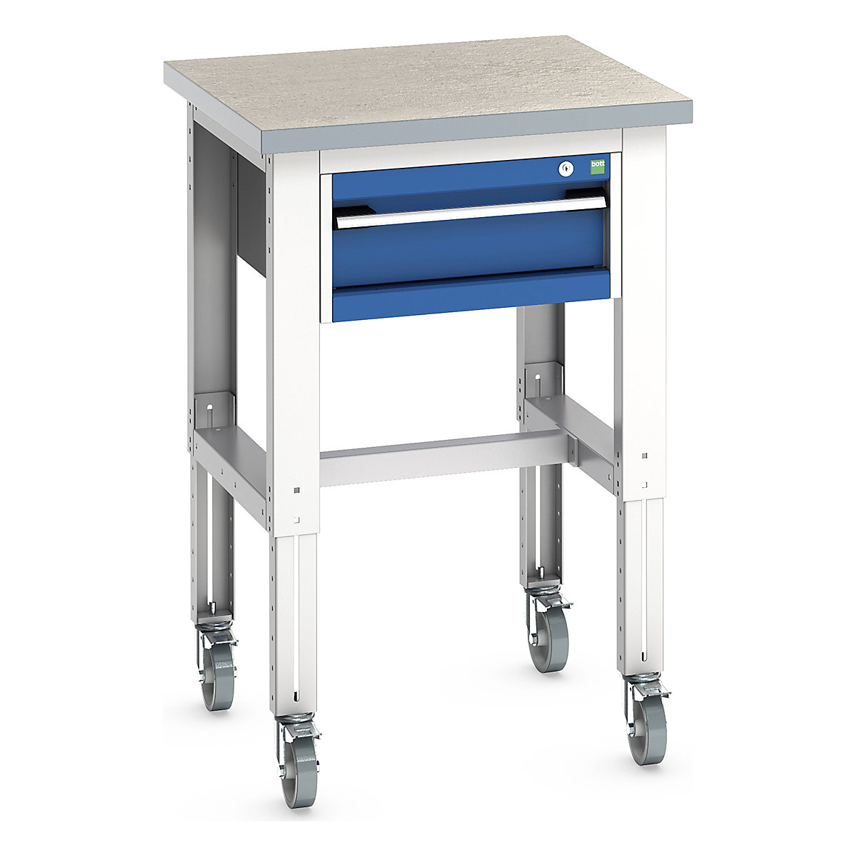 Bott Cubio Kitted Mobile Height Adjustable Workstand, Bott Cubio Kitted Mobile Height Adjustable Workstand, Bott Cubio Kitted Mobile Height Adjustable Workstand | 840 - 1140h x 750w x 750d mm | 1 Drawer | Blue | Lino Worktop-0