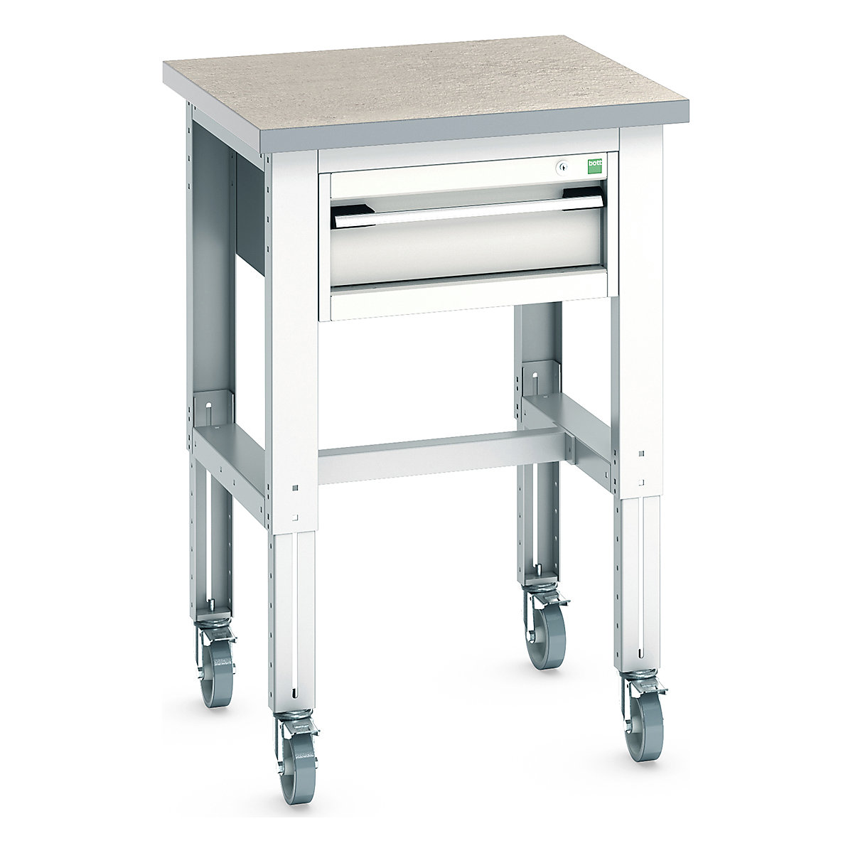 Bott Cubio Kitted Mobile Height Adjustable Workstand, Bott Cubio Kitted Mobile Height Adjustable Workstand, Bott Cubio Kitted Mobile Height Adjustable Workstand | 840 - 1140h x 750w x 750d mm | 1 Drawer | Light Grey | Lino Worktop-0