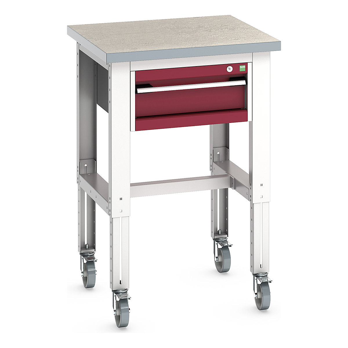 Bott Cubio Kitted Mobile Height Adjustable Workstand, Bott Cubio Kitted Mobile Height Adjustable Workstand, Bott Cubio Kitted Mobile Height Adjustable Workstand | 840 - 1140h x 750w x 750d mm | 1 Drawer | Red | Lino Worktop-0