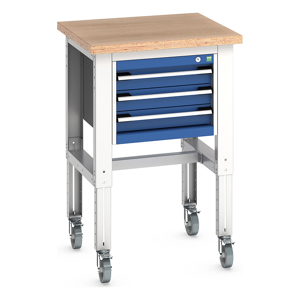 Bott Cubio Kitted Mobile Height Adjustable Workstand, Bott Cubio Kitted Mobile Height Adjustable Workstand, Bott Cubio Kitted Mobile Height Adjustable Workstand | 840 - 1140h x 750w x 750d mm | 3 Drawer | Blue | MPX Worktop-0