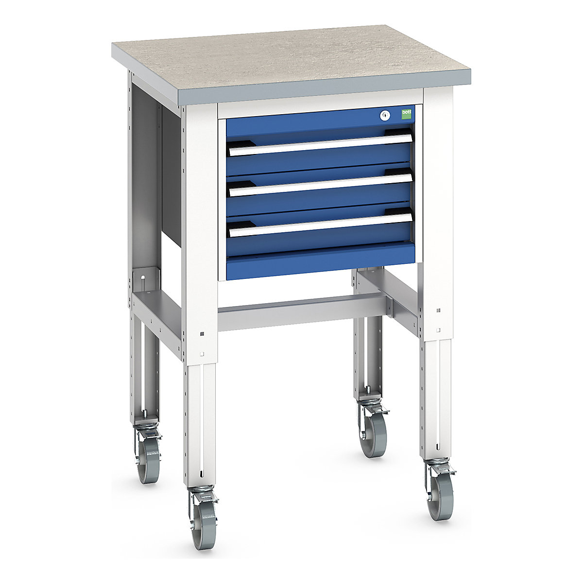 Bott Cubio Kitted Mobile Height Adjustable Workstand, Bott Cubio Kitted Mobile Height Adjustable Workstand, Bott Cubio Kitted Mobile Height Adjustable Workstand | 840 - 1140h x 750w x 750d mm | 3 Drawer | Blue | Lino Worktop-0