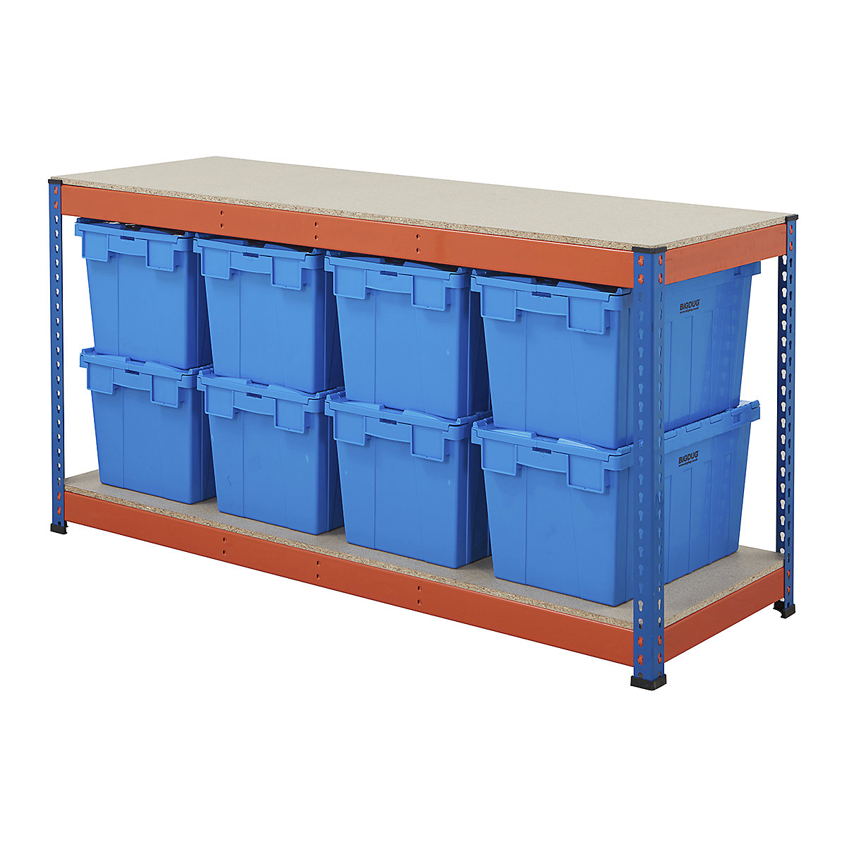 BiG400 Workbench With BiGDUG Euro Tote Boxes, BiG400 Workbench With BiGDUG Euro Tote Boxes, BiG400 Workbench | Chipboard Worktop | 915h x 1830w x 610d mm | 400kg UDL | Blue & Orange | 8x Tote Boxes | 320h x 400w x 600d mm | Blue Tote-5