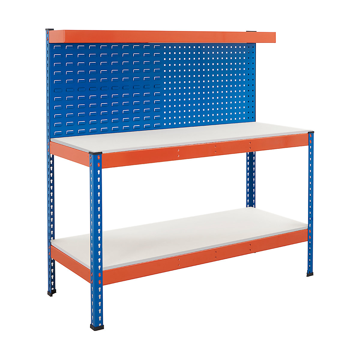 BiG400 Workstations With Back Panels, BiG400 Workstations With Back Panels, BiG400 Workstation | Melamine Worktop | 1556h x 1220w x 610d mm | Full Depth Lower Shelf | Combination Panel | Cantilever Shelf | 400kg UDL | Blue & Orange-14