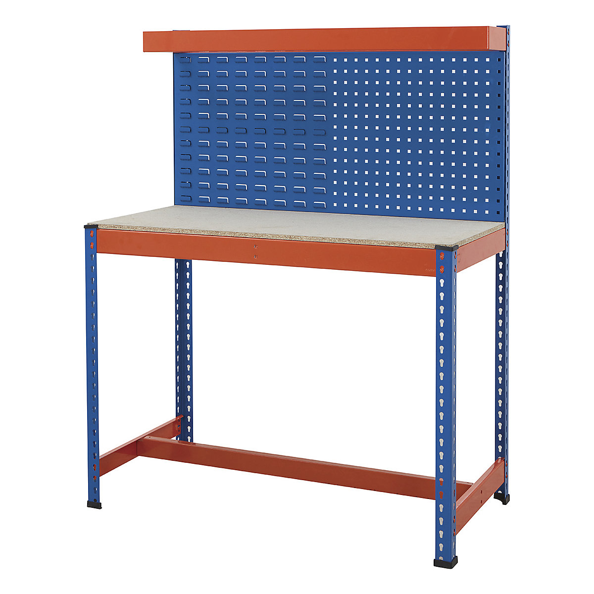 BiG400 Workstations With Back Panels, BiG400 Workstations With Back Panels, BiG400 Workstation | Chipboard Worktop | 1556h x 1220w x 610d mm | T-Bar Base | Combination Panel | Cantilever Shelf | 400kg UDL | Blue & Orange-8