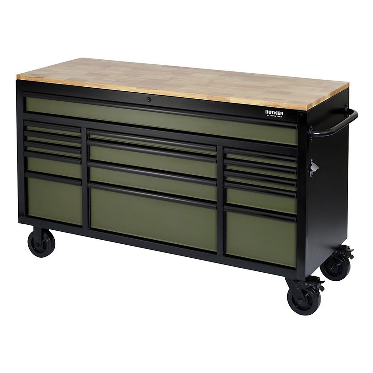 BUNKER® Mobile Workbench, BUNKER® Mobile Workbench, BUNKER® Mobile Workbench | 974h x 1631w x 584d mm | 15 Drawer | 61" | Green-6