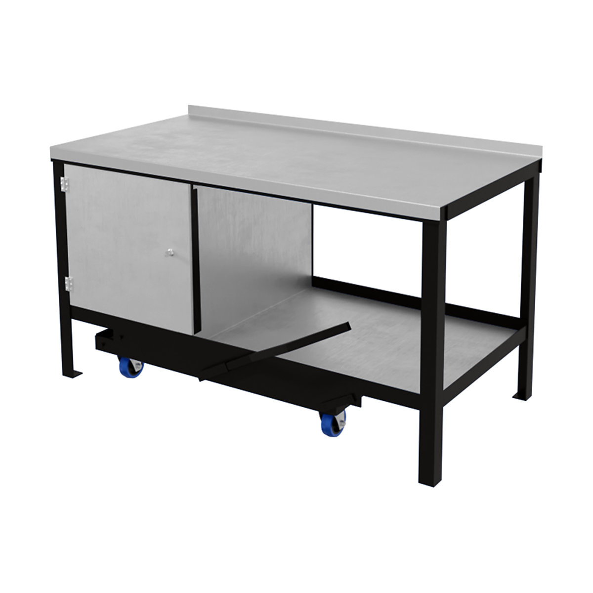 BiGDUG Fully Welded Mobile Workbenches, BiGDUG Fully Welded Mobile Workbenches, BiGDUG Fully Welded Mobile Workbench | 840h x 1200w x 600d mm | Black | Steel Worktop | Single Cupboard | 1000kg / 450kg UDL-2