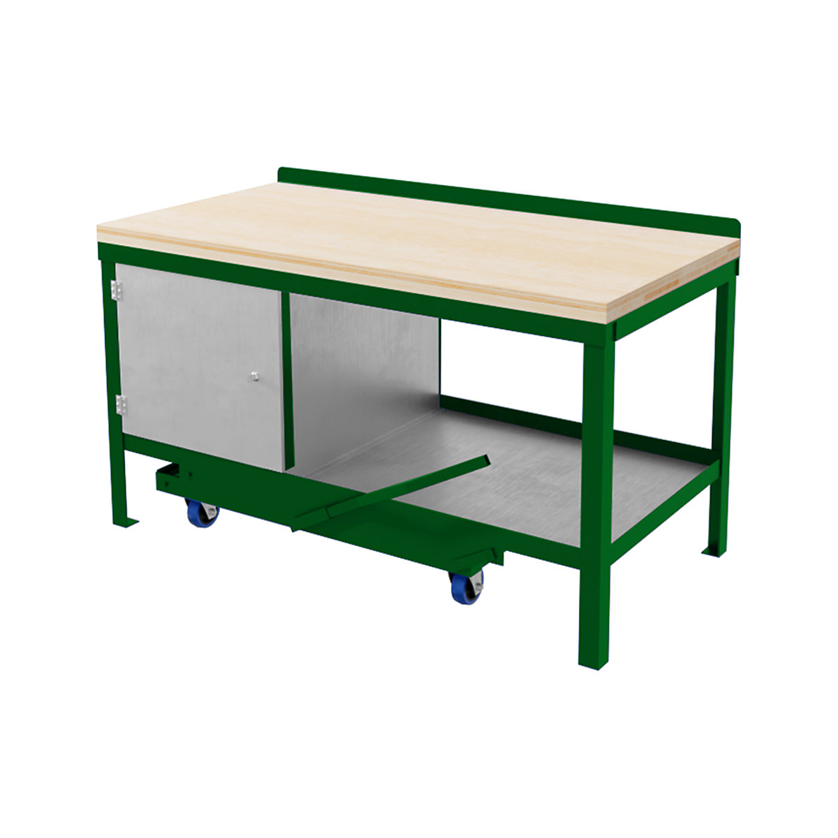BiGDUG Fully Welded Mobile Workbenches, BiGDUG Fully Welded Mobile Workbenches, BiGDUG Fully Welded Mobile Workbench | 840h x 1200w x 600d mm | Green | Wooden Worktop | Single Cupboard | 1000kg / 450kg UDL-7