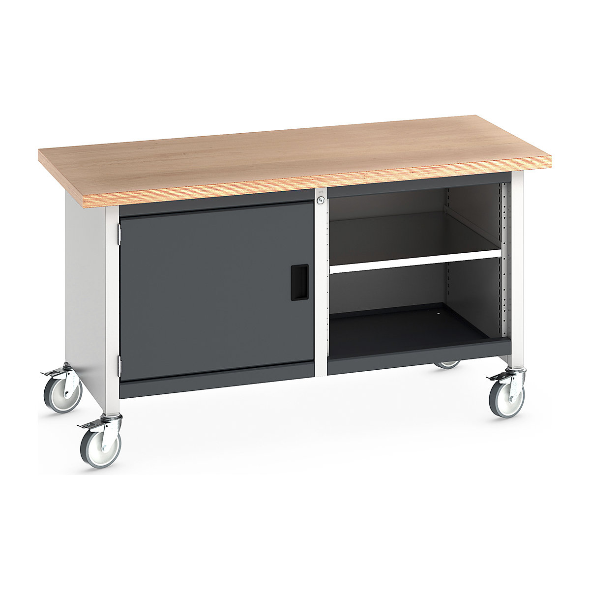 Bott Cubio Mobile Storage Benches | 1500 Wide, Bott Cubio Mobile Storage Benches | 1500 Wide, Bott Cubio Mobile Storage Workbench | 840h x 1500w x 750d mm | 1x 500 Cupboard, Open Section | Anthracite Grey | MPX Worktop-2