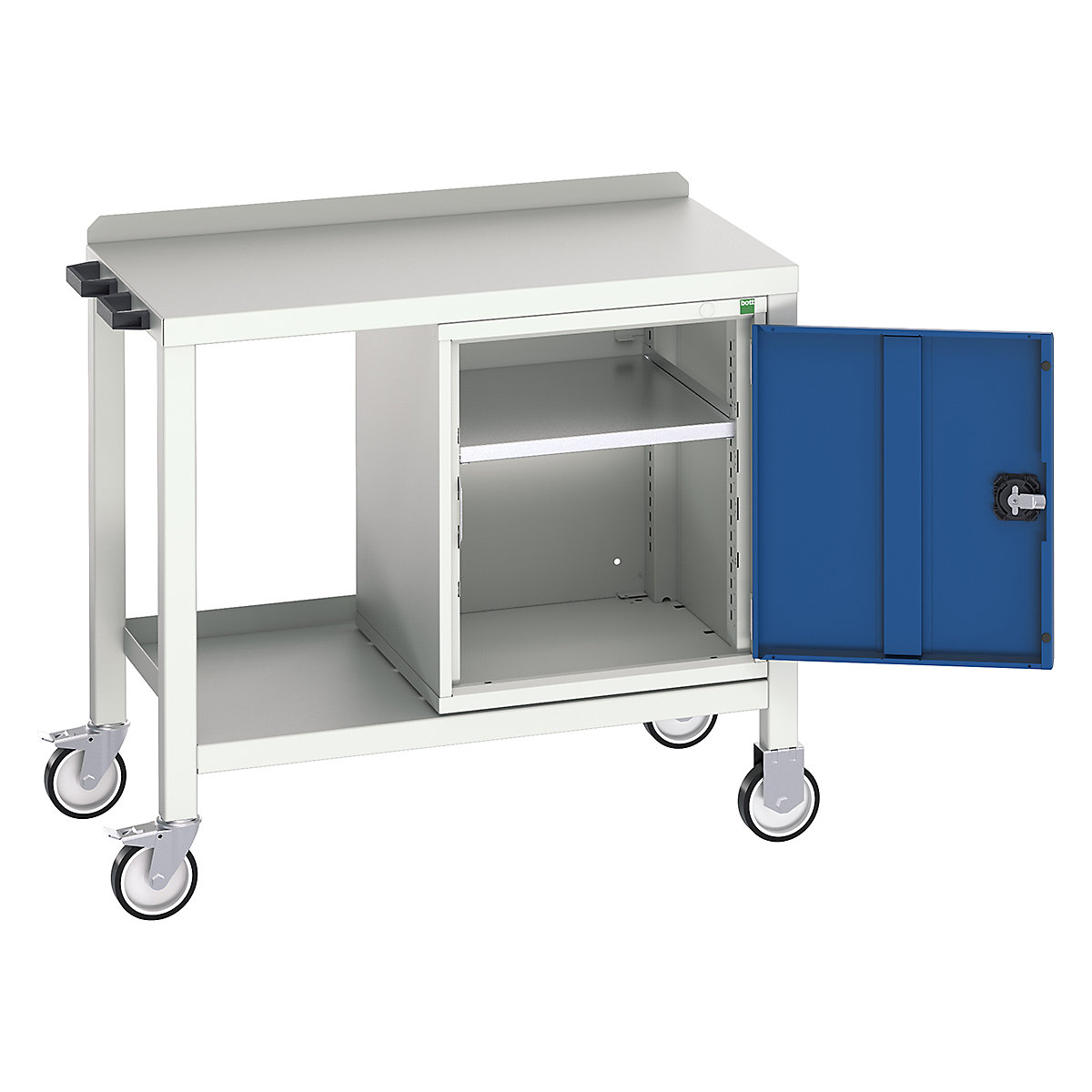 Bott Verso Mobile Fully Welded Benches, Bott Verso Mobile Fully Welded Benches, Bott Verso Mobile Welded Bench | With Cupboard | 910h x 1000w x 600d mm | Blue | Steel Worktop | 300kg UDL-0