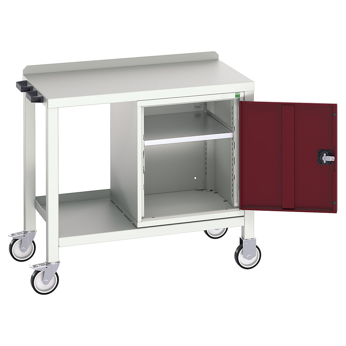 Bott Verso Mobile Fully Welded Benches, Bott Verso Mobile Fully Welded Benches, Bott Verso Mobile Welded Bench | With Cupboard | 910h x 1000w x 600d mm | Red | Steel Worktop | 300kg UDL-0