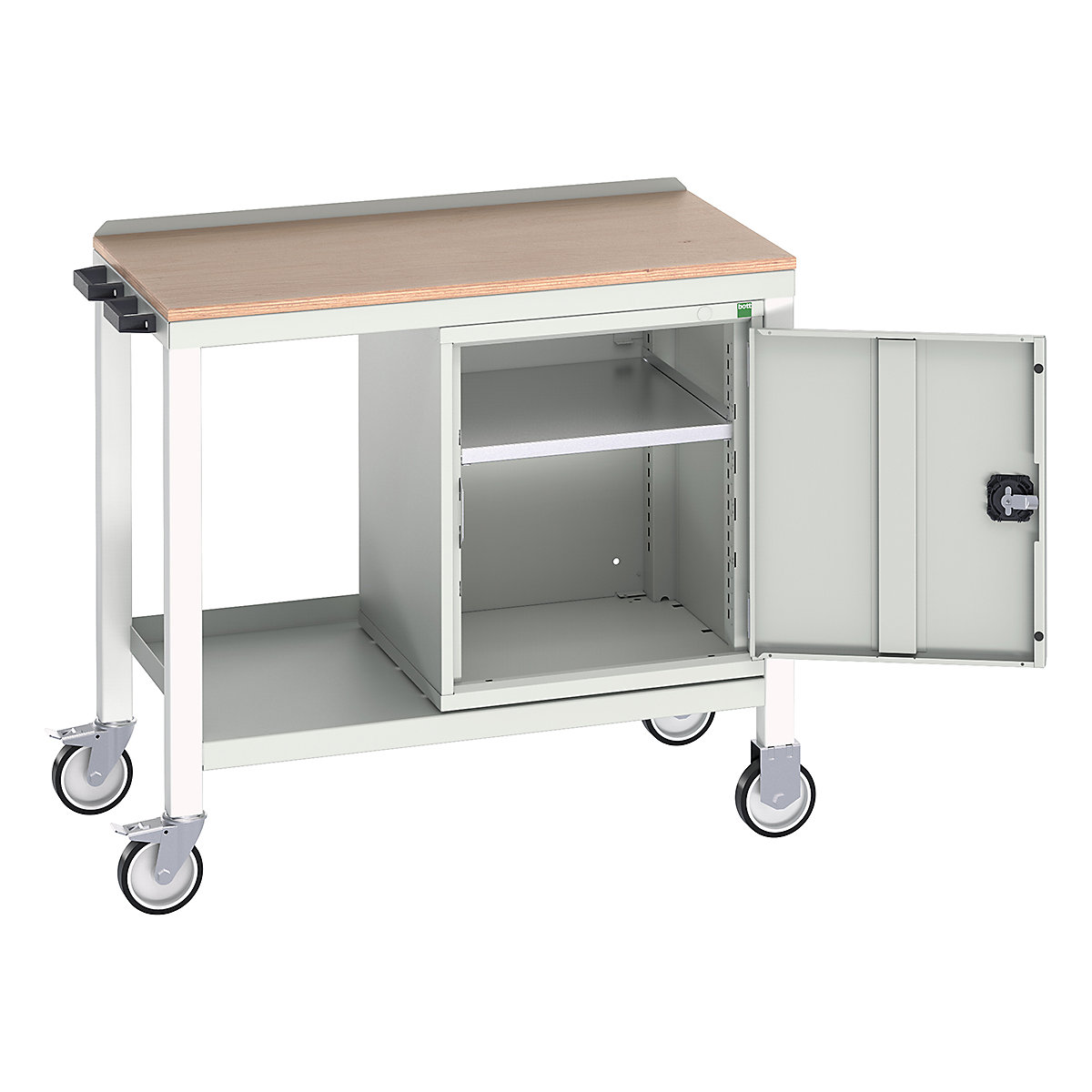 Bott Verso Mobile Fully Welded Benches, Bott Verso Mobile Fully Welded Benches, Bott Verso Mobile Welded Bench | With Cupboard | 930h x 1000w x 600d mm | Light Grey | MPX Worktop | 300kg UDL-0