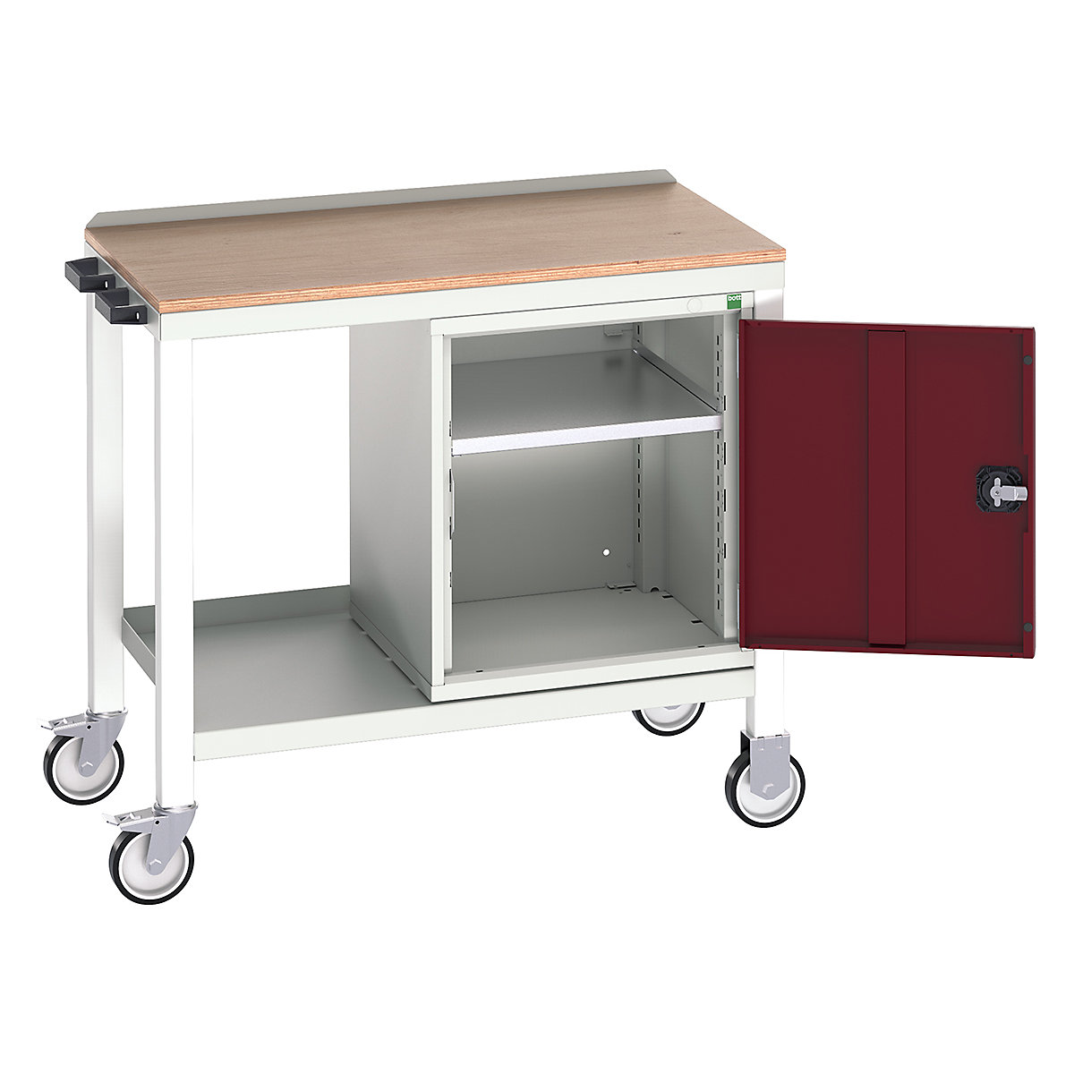 Bott Verso Mobile Fully Welded Benches, Bott Verso Mobile Fully Welded Benches, Bott Verso Mobile Welded Bench | With Cupboard | 930h x 1000w x 600d mm | Red | MPX Worktop | 300kg UDL-0