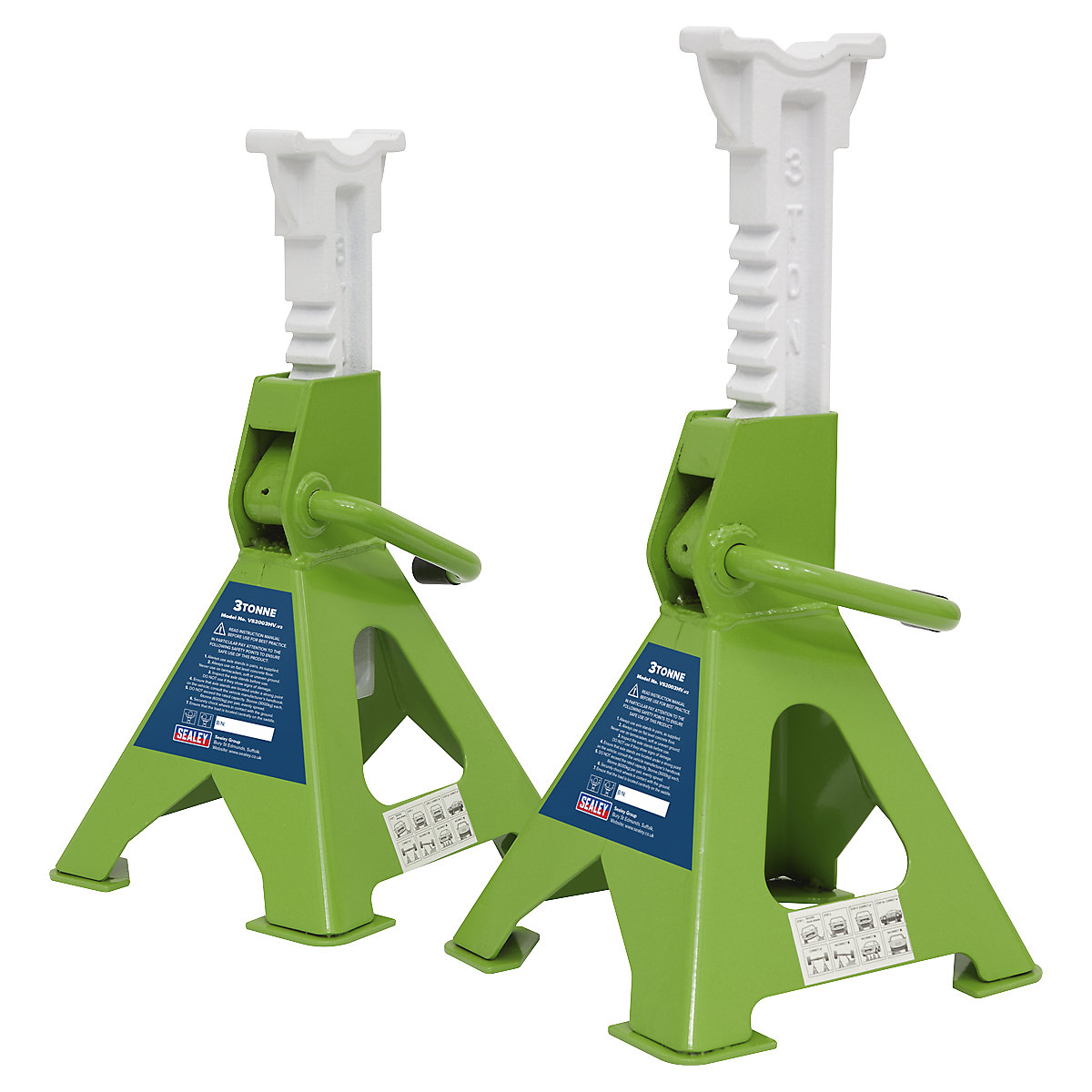 Sealey Axle Stand Pair, Sealey Axle Stand Pair, Sealey Axle Stand Pair | 3 Tonne | Working Height: 295mm-430mm | Green-0