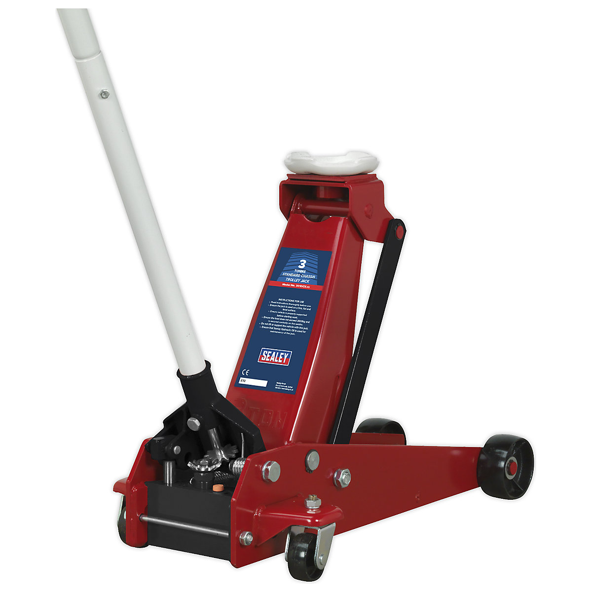 Sealey Standard Chassis Trolley Jack | 3 Tonne | Pair of Axel Stands | Red (Product illustration 4)-3
