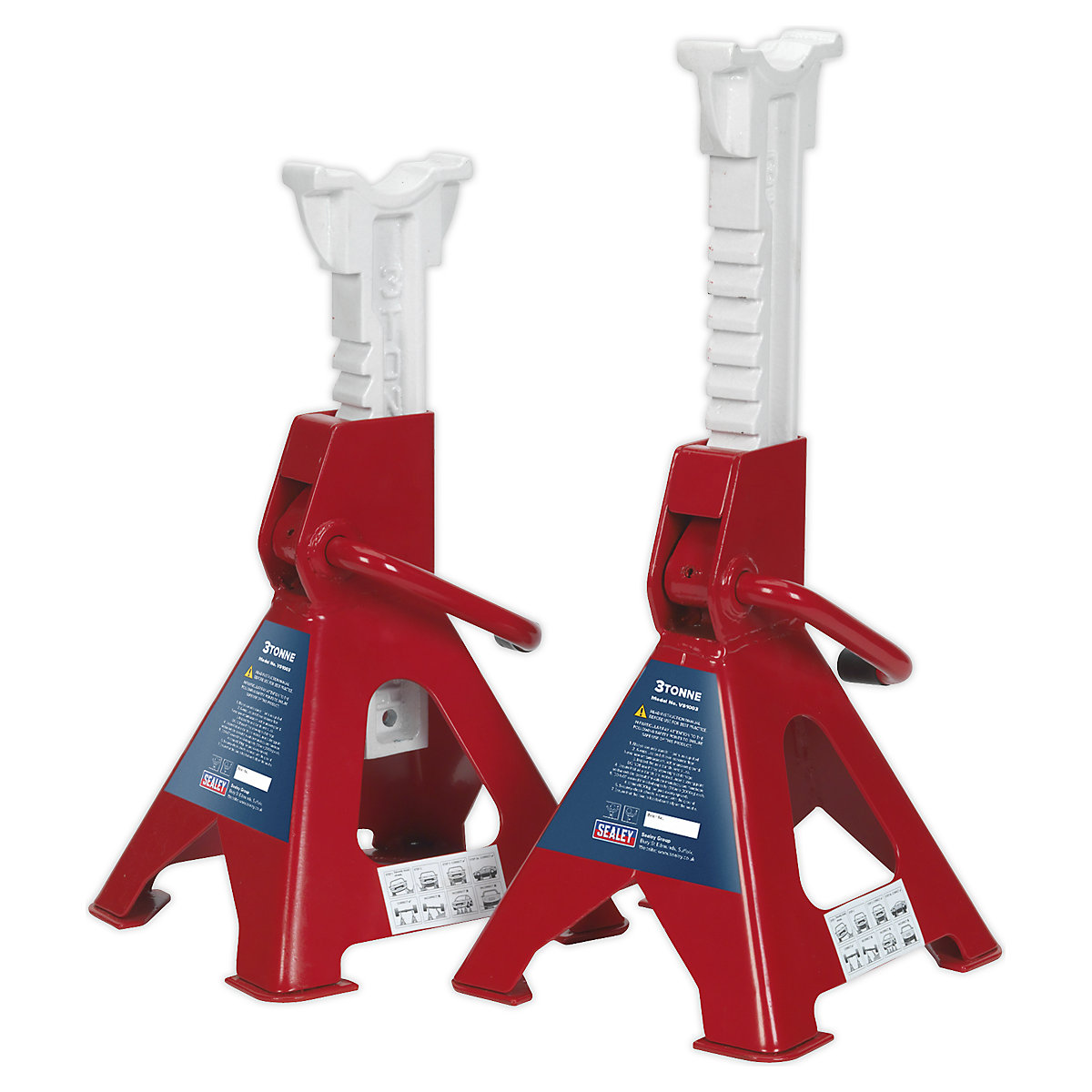 Sealey Standard Chassis Trolley Jack | 3 Tonne | Pair of Axel Stands | Red (Product illustration 2)-1