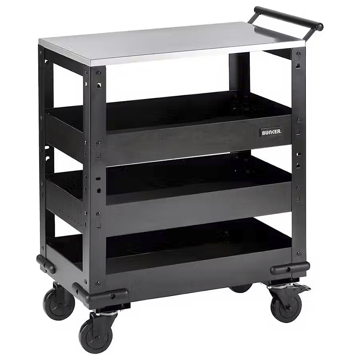 BUNKER® 3-Tier Trolleys with Pull Handle, BUNKER® 3-Tier Trolleys with Pull Handle, BUNKER® 3 Tier Trolley with Pull Handle | 851h x 714w x 410d mm | Stainless Steel Worktop | 50kg Shelf Capacity-5