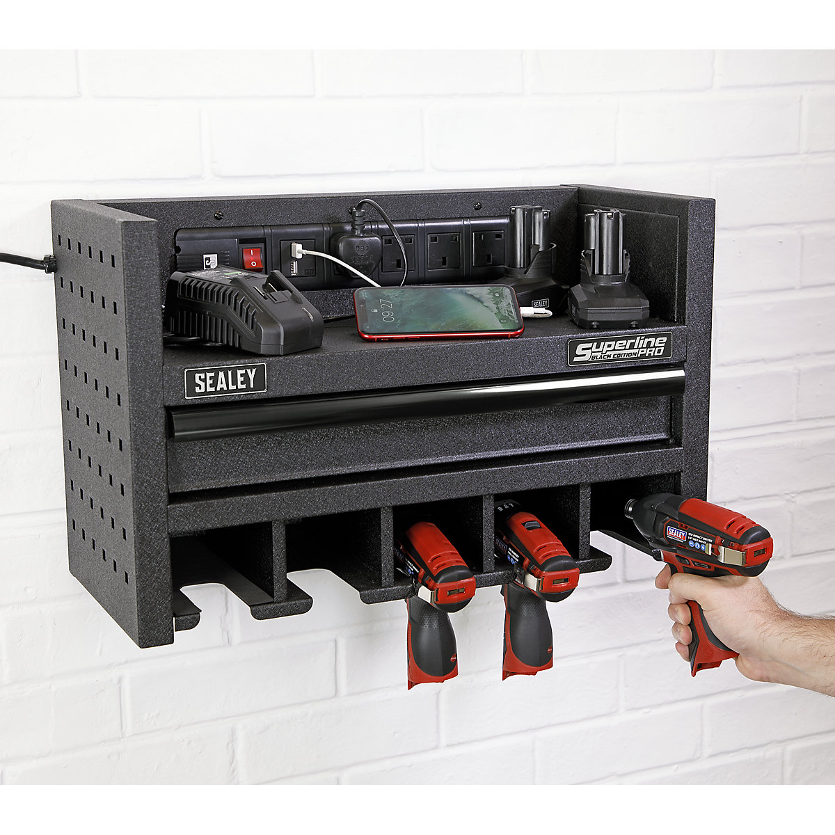 Sealey Power Tool Storage Rack | Drawer & Power Strip (Product illustration 5)-4
