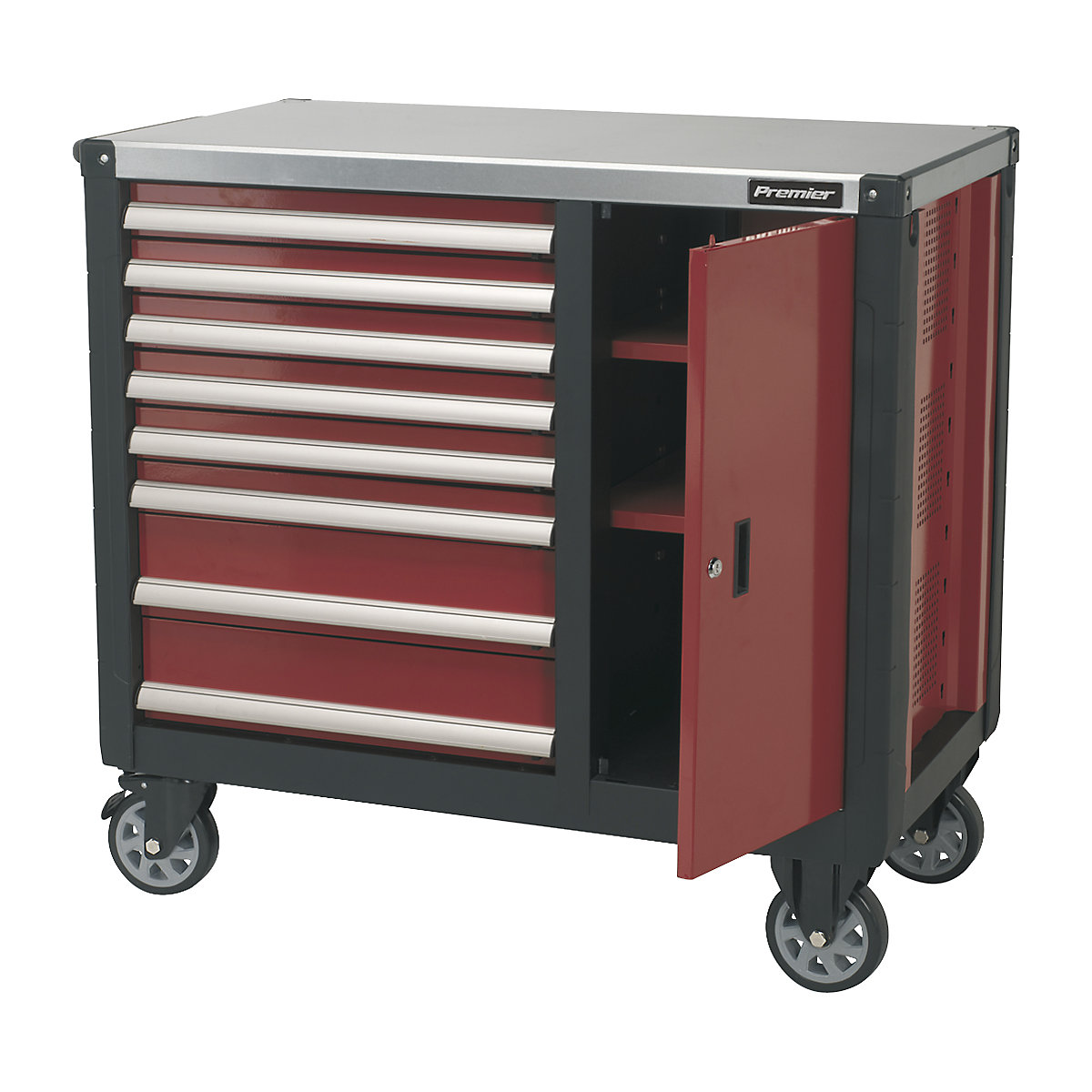 Sealey Premier Roller Cabinet | 8 Drawer & Cupboard | Heavy-Duty | Red (Product illustration 2)-1