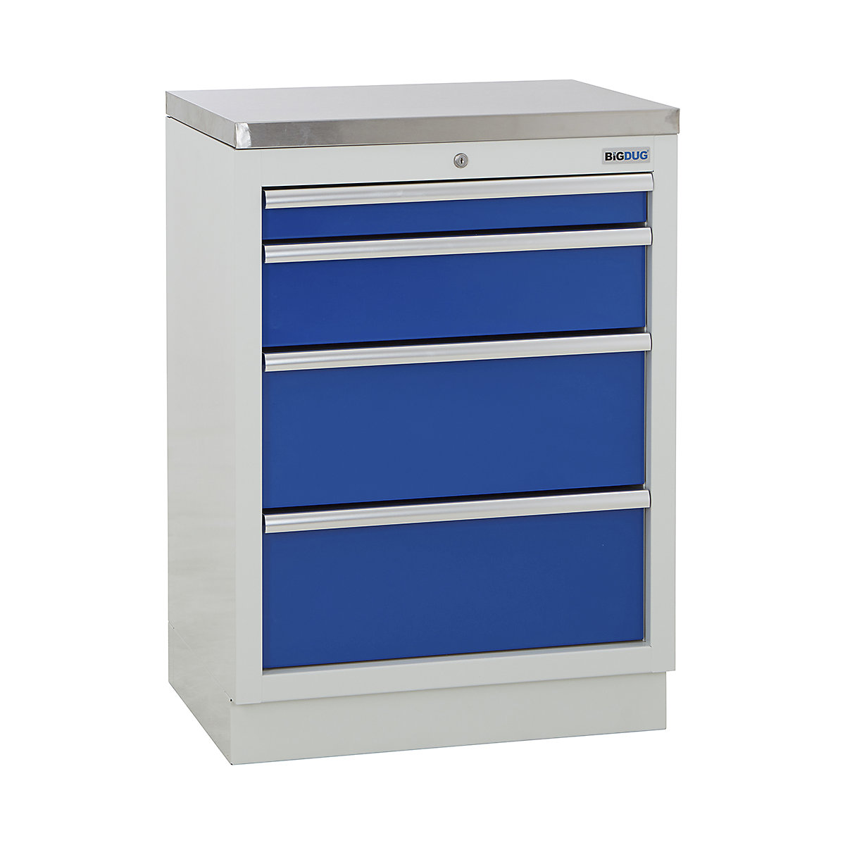 BiGDUG Modular Garage 4 Drawer Cabinet | 680mm Wide, BiGDUG Modular Garage 4 Drawer Cabinet | 680mm Wide, BiGDUG | 4 Drawer Cabinet | 948h x 680w x 463d mm | Grey & Blue | Stainless Worktop-0