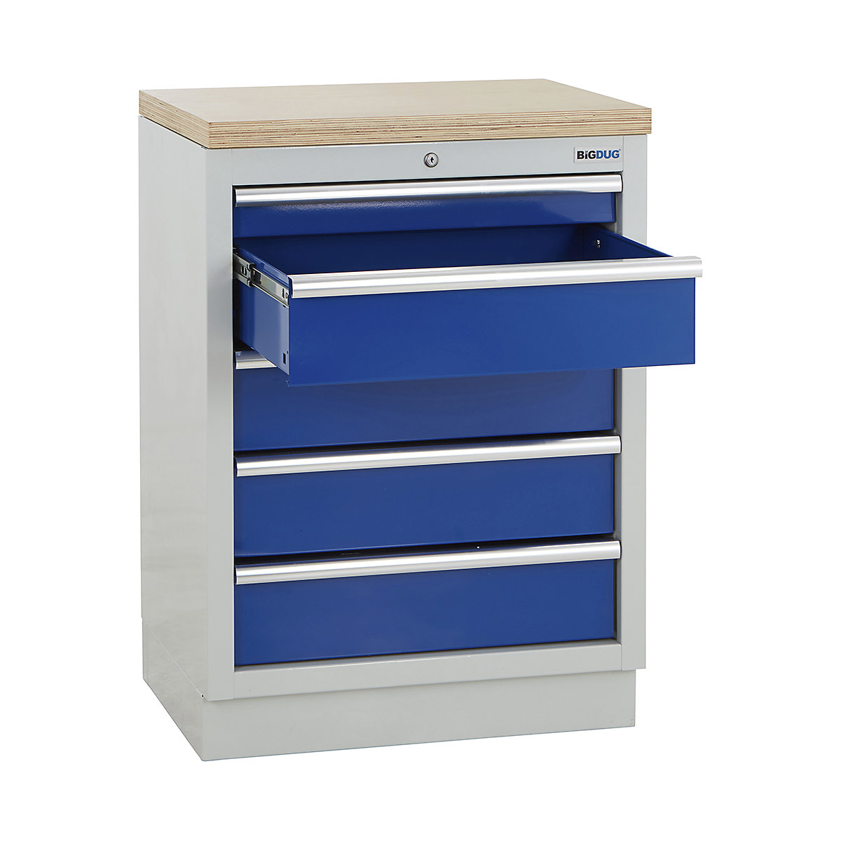 BiGDUG Modular Garage 5 Drawer Cabinet | 680mm Wide, BiGDUG Modular Garage 5 Drawer Cabinet | 680mm Wide, BiGDUG | 5 Drawer Cabinet | 948h x 680w x 463d mm | Grey & Blue | Multiplex Worktop-0